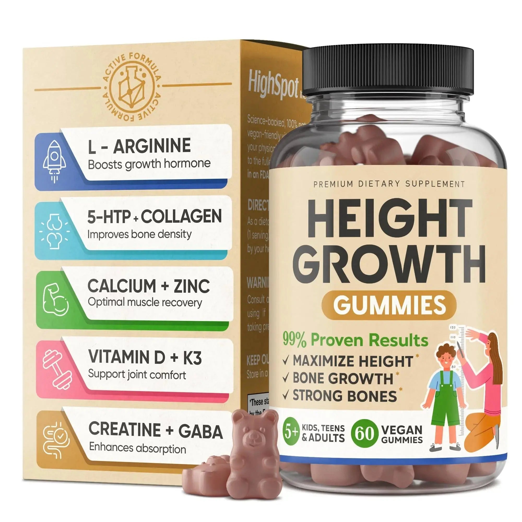 Height Growth Increase Vitamin Gummies, Calcium 100mg, Magnesium Glycinate 30mg, Zinc, Ashwagandha, Vitamin K2 D3 25mg Grow Tall Maximizer Supplement HighSpot Au supplements
