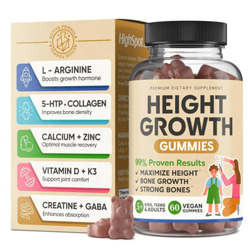 Height Growth Increase Vitamin Gummies, Calcium 100mg, Magnesium Glycinate 30mg, Zinc, Ashwagandha, Vitamin K2 D3 25mg Grow Tall Maximizer Supplement HighSpot Au supplements