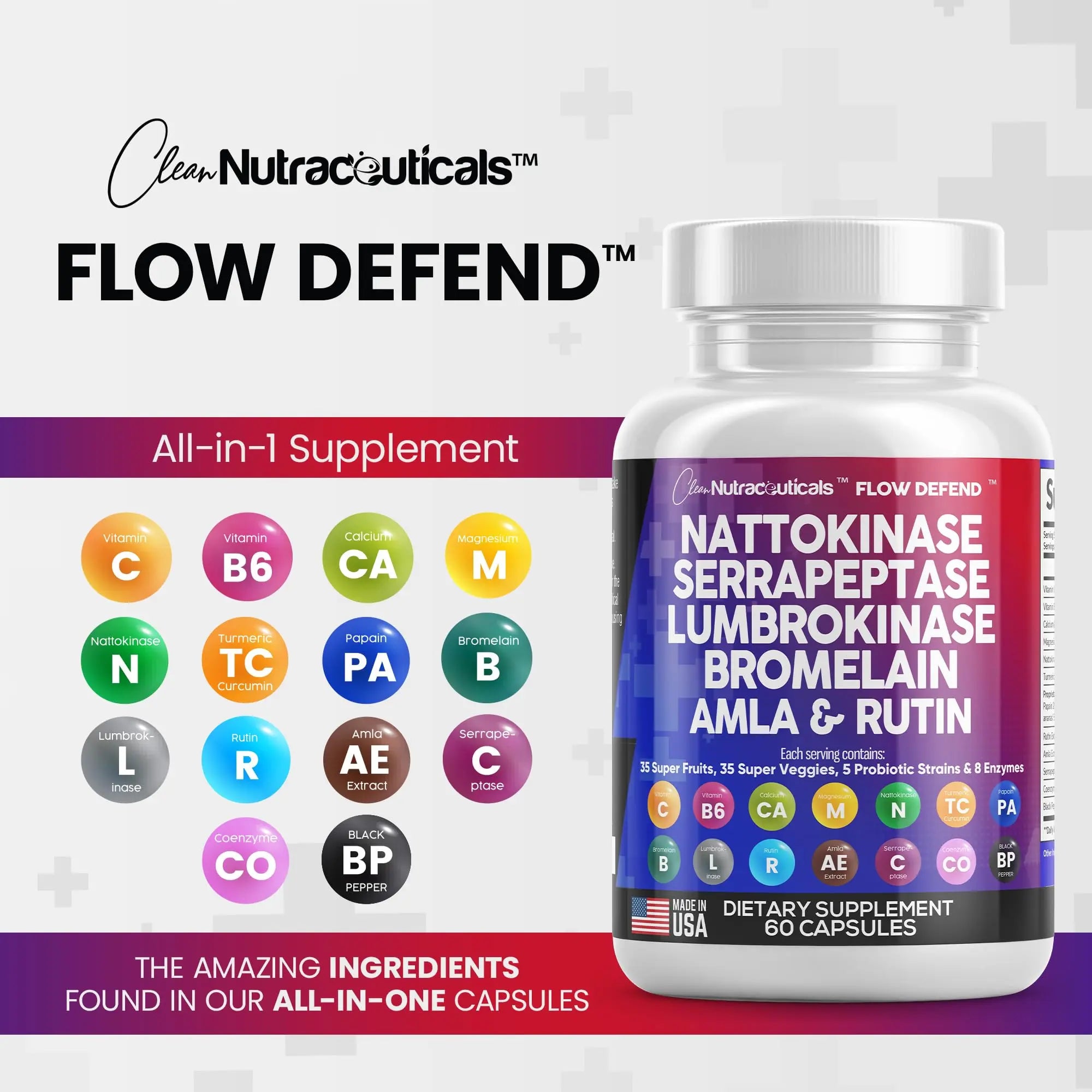 Nattokinase 4000 FU Serrapeptase 120000 SPU Lumbrokinase Enzyme Clean Nutraceuticals Au supplements