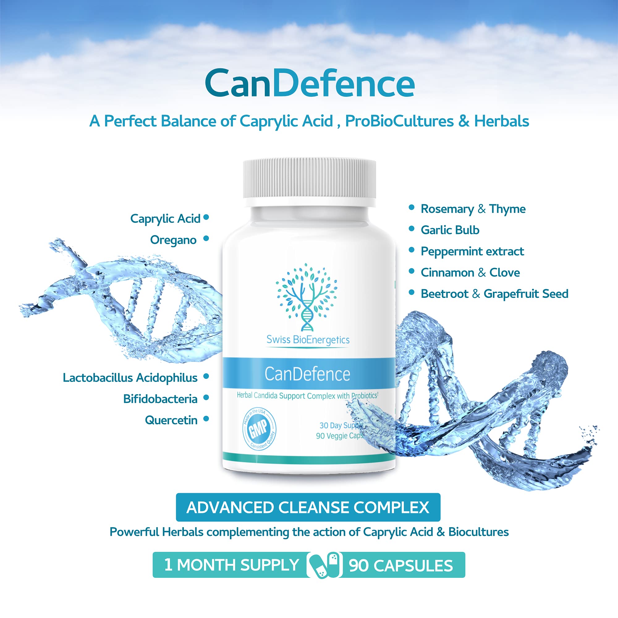 CanDefence - Candida Cleanse Ultimate Extra Strength All-in-ONE Formulation with Caprylic Acid, Probiotics and a synergistic Balance of 11 Different Botanicals - 90 Capsules swiss bioenergetics Au supplements
