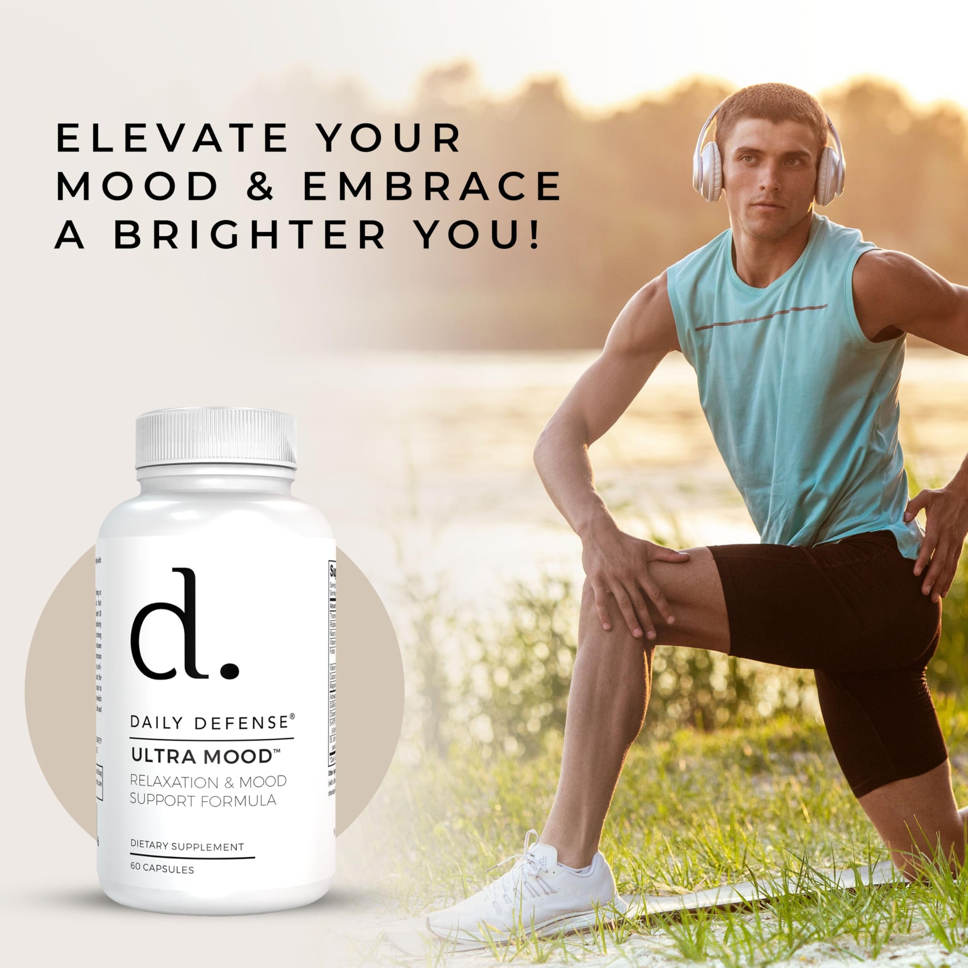 Daily Defense Mood Support Supplement - Ultra Mood 60 Count Mood Enhancer with Calcium Carbonate, Folic Acid, GABA, 5-HTP, Ashwagandha Root Extract & More - Non GMO Mood & Relaxation Supplement Daily Defense Au supplements