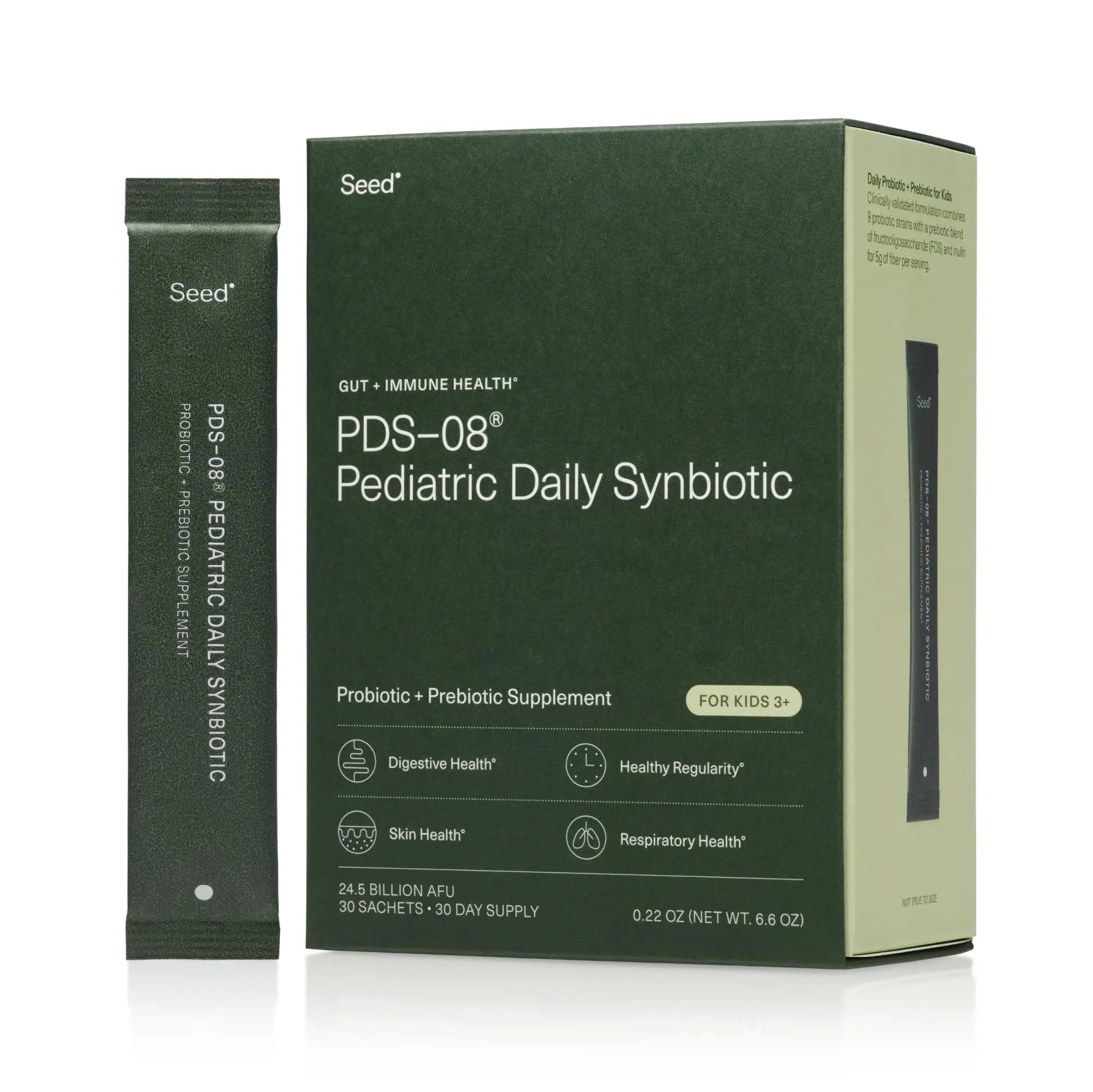Seed PDS-08 Pediatric Daily Synbiotic - Fiber-Based Prebiotic & Probiotic for Kids - Digestive Health, Regularity, Constipation Relief - Ages 3-17 - Vegan and Shelf-Stable - 30 Sachets (30-Day Supply) Visit the Seed Store Au supplements