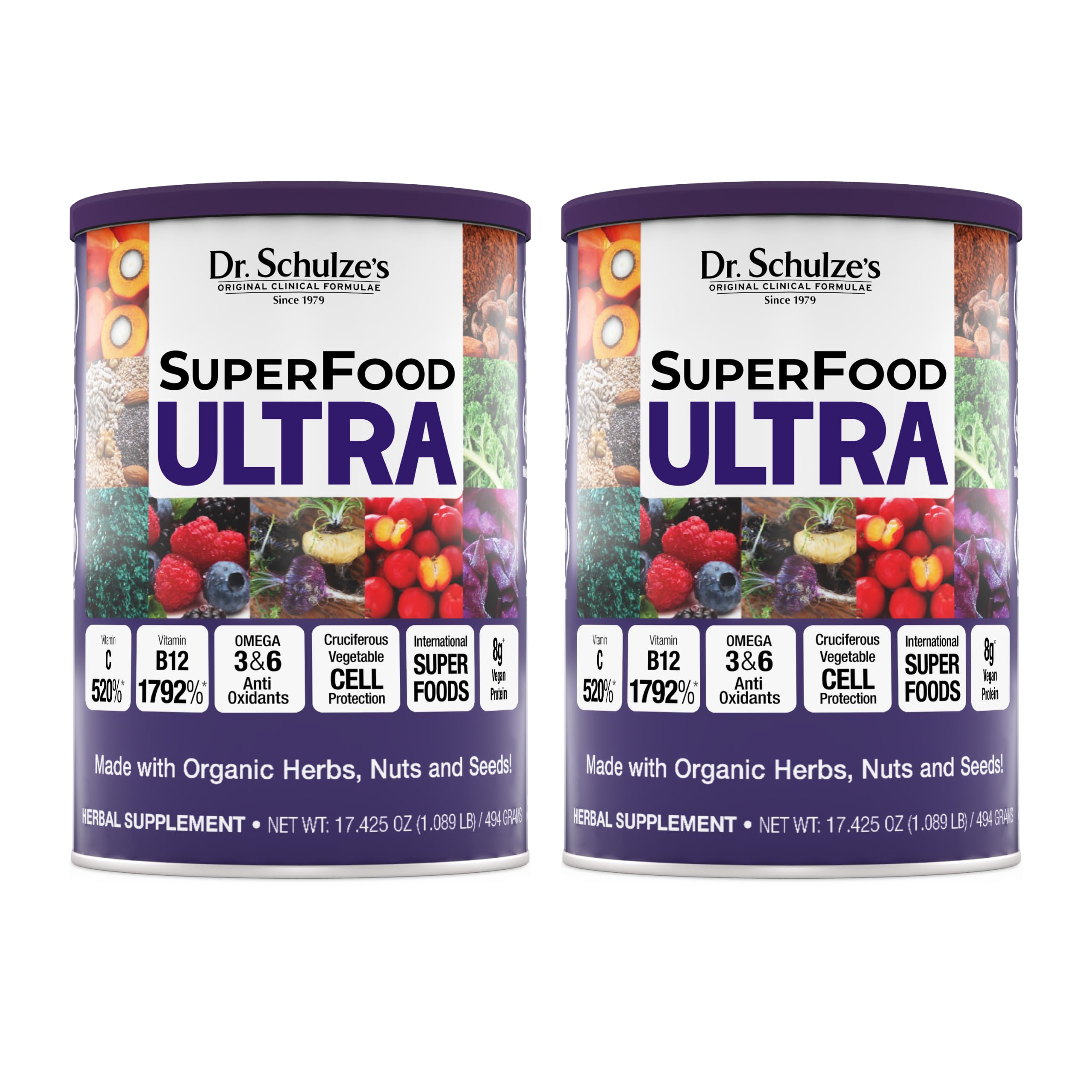 Dr. Schulze's SuperFood Ultra - Plant-Based Superfood Powder for Active Lifestyle Support - Vital Nutrients - Natural Ingredients - Gluten-Free & Dairy-Free - Vegan - 17.4 oz (13 Servings) - 2 Pack Dr. Schulze's Au supplements