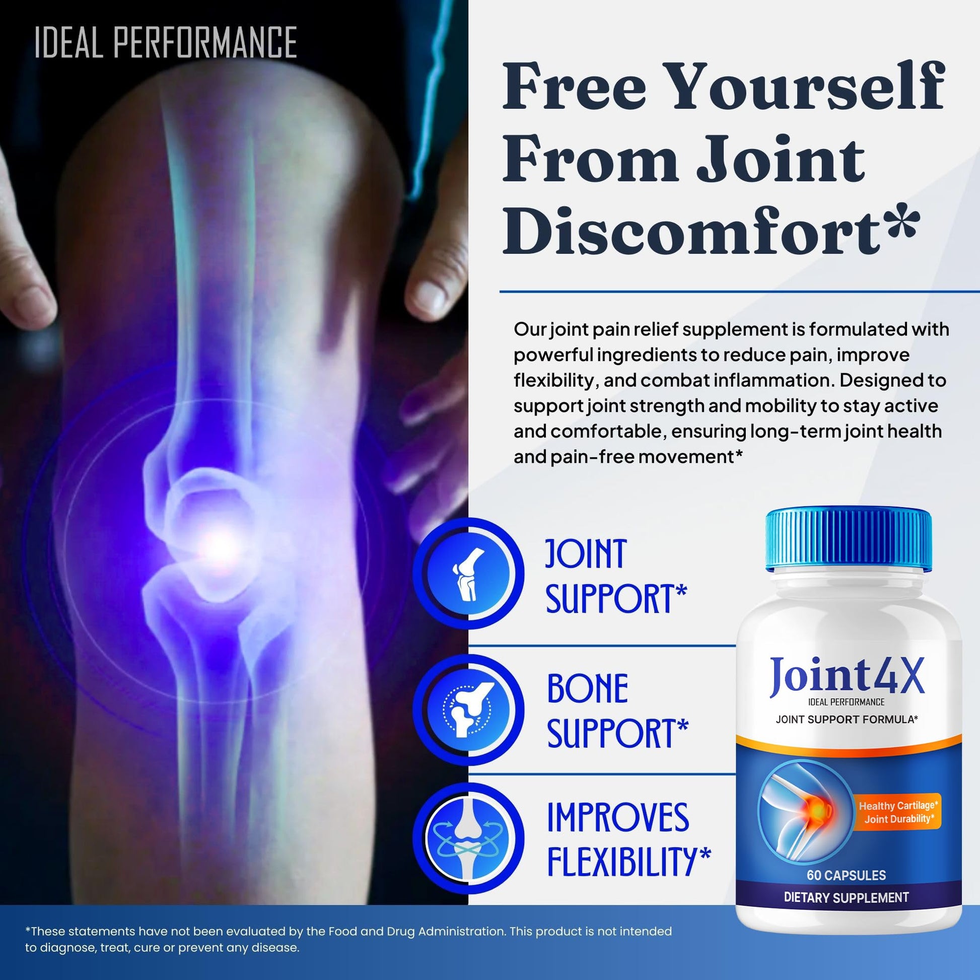 IDEAL PERFORMANCE Joint4X Joint Support Capsules, Official Joint-4X Supplement Pills, All-Natural Formula to Fortify Bones and Bolster Flexibility - Maximum Strength, Joint 4X Pills Reviews (5 Pack) IDEAL PERFORMANCE Au supplements