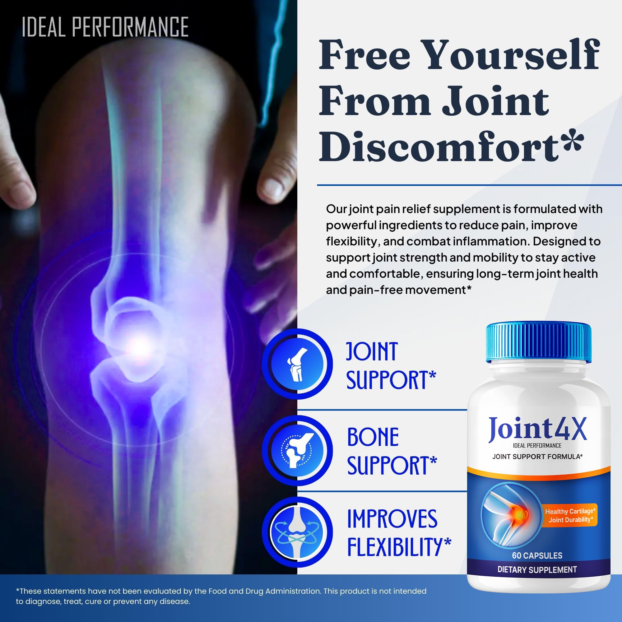 IDEAL PERFORMANCE Joint4X Joint Support Capsules, Official Joint-4X Supplement Pills, All-Natural Formula to Fortify Bones and Bolster Flexibility - Maximum Strength, Joint 4X Pills Reviews (5 Pack) IDEAL PERFORMANCE Au supplements