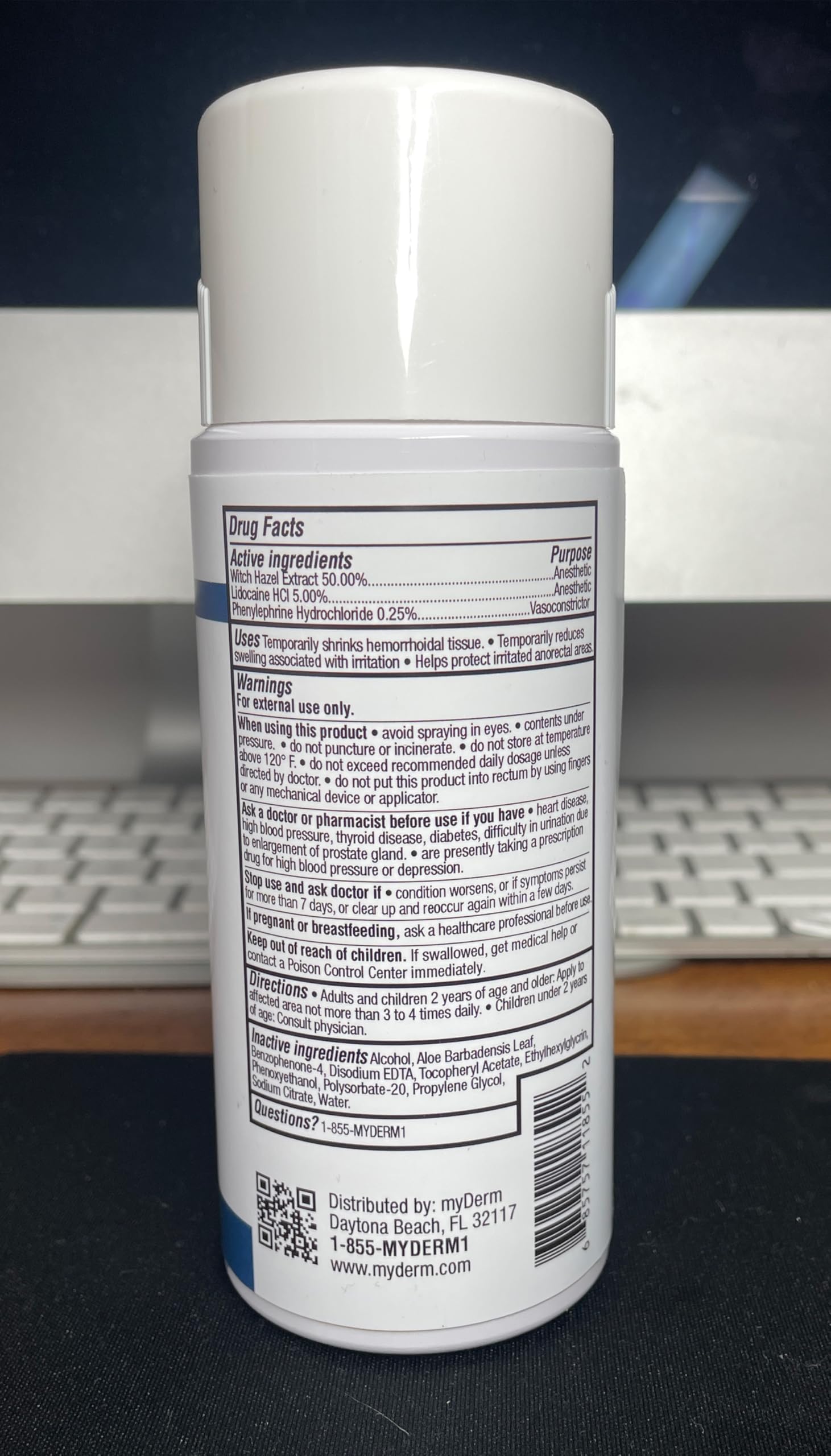 Myderm Medical Numbing Spray - 4.5oz - Maximum Strength 5% Lidocaine with Phenylephrine HCl and Witch Hazel - Fast-Acting Reliever with A Touch-Free Application - First Aid Supplies - Made in USA Myderm Au supplements