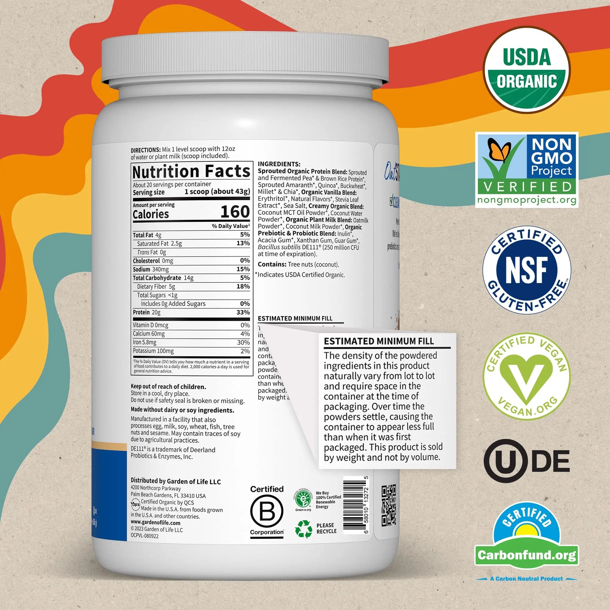 Garden of Life Creamy Vanilla Cookie Protein Powder + Oatmilk 20g Organic Vegan Plant Garden of Life Au supplements