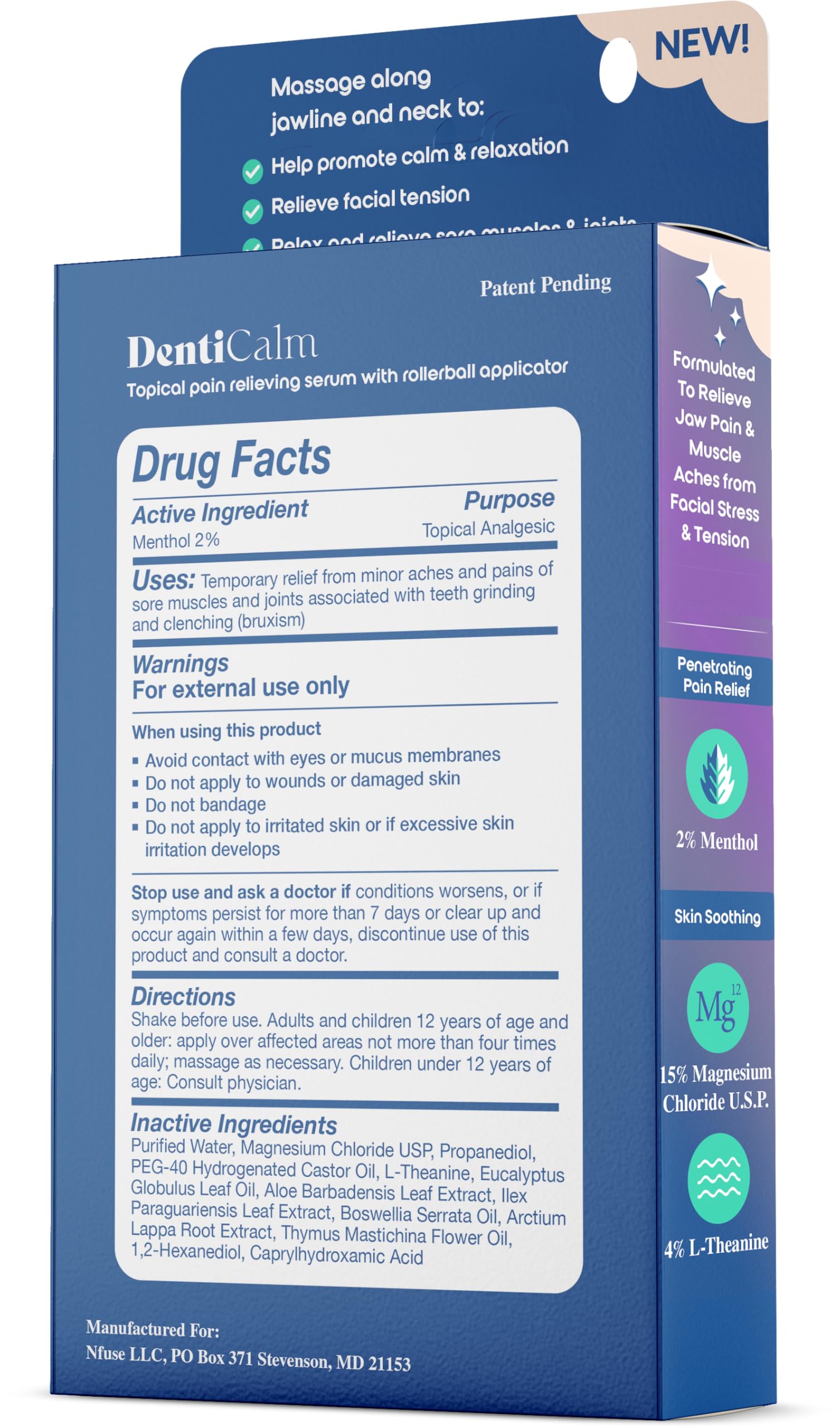 nfuse DentiCalm Soothing Pain Relief for Teeth Grinding and Jaw Clenching (Bruxism), for Jaw, Head and Neck Pain, Stiffness and Tension, Nightguard Discomfort Relief, 0.47 OZ nfuse Au supplements