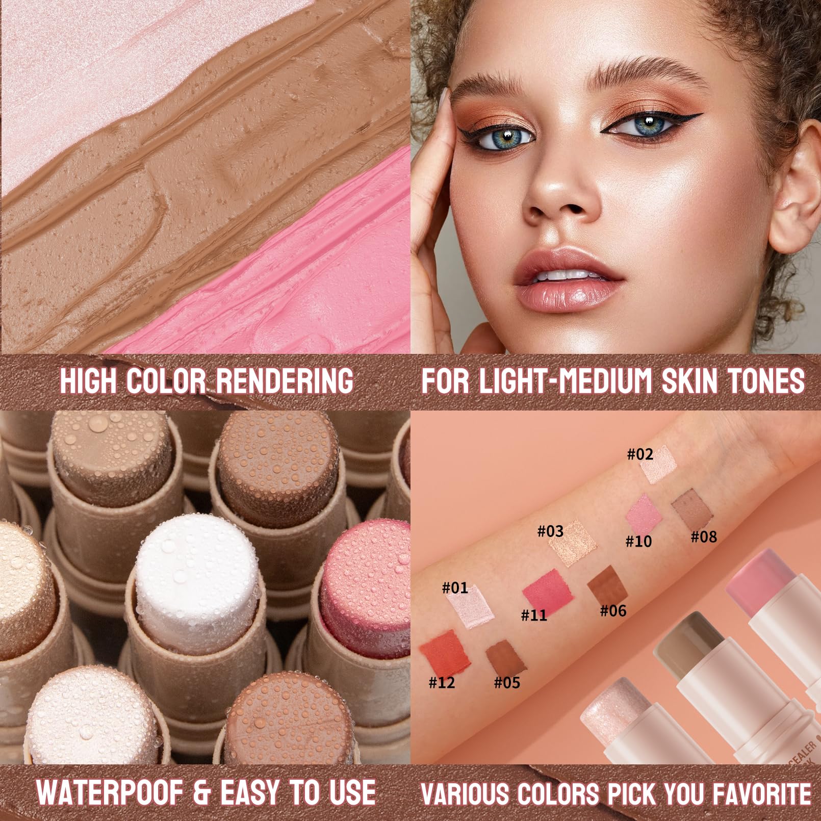 3Pcs Cream Contour Sticks Kit, Highlighter Stick Blush Stick Cream Contour Kit Makeup Set with Brush,Face Brightens & Shades Contour Stick Waterproof for Women QIC Au supplements