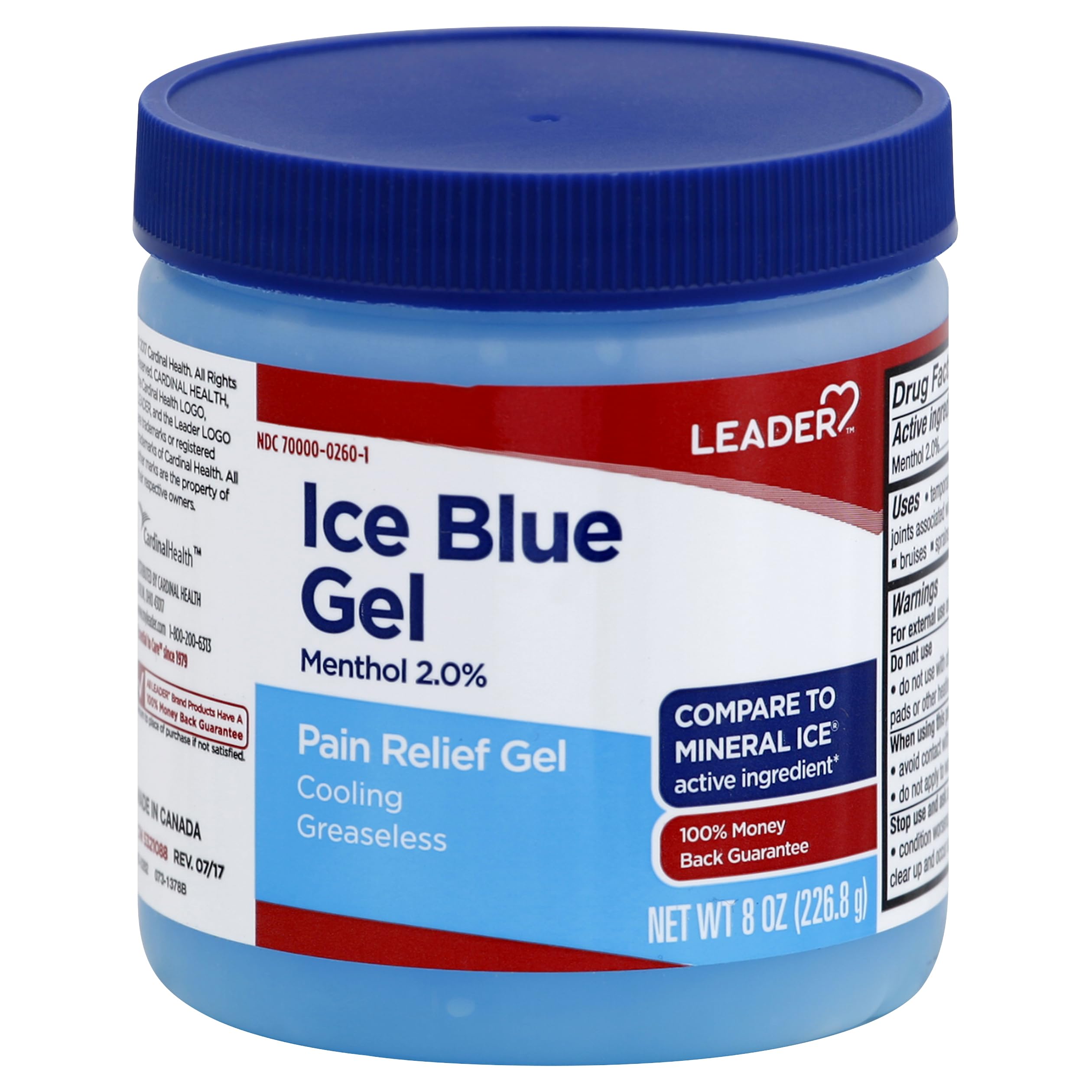 LEADER Ice Blue Gel Pain Relieving Greaseless Fast-Acting Topical Analgesic Cooling Therapy Muscle Joint Long-Lasting Relief Backache Arthritis Sports Injuries soothes Aches 8oz. Each (Pack of 5) Leader Au supplements