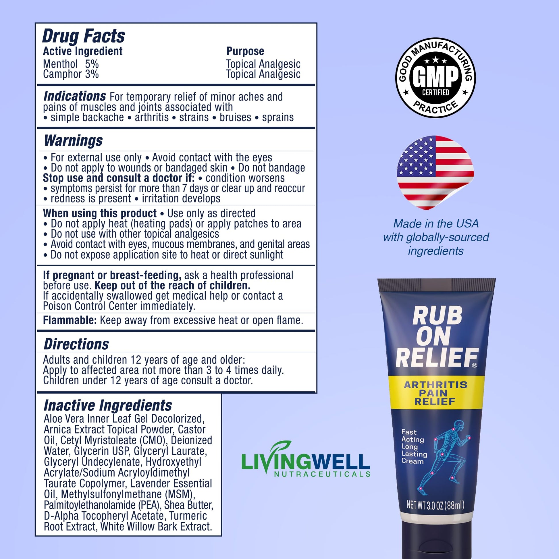 RUB ON RELIEF Arthritis Pain Relief Cream – 10-in-1 Non-Greasy Joints Pain Cream for Knees, Back, Neck, Hands, & Muscle Aches with Menthol, Camphor, Arnica, MSM & Turmeric Up to 8 Hours, 3oz (3 Pack) RUB ON RELIEF Au supplements