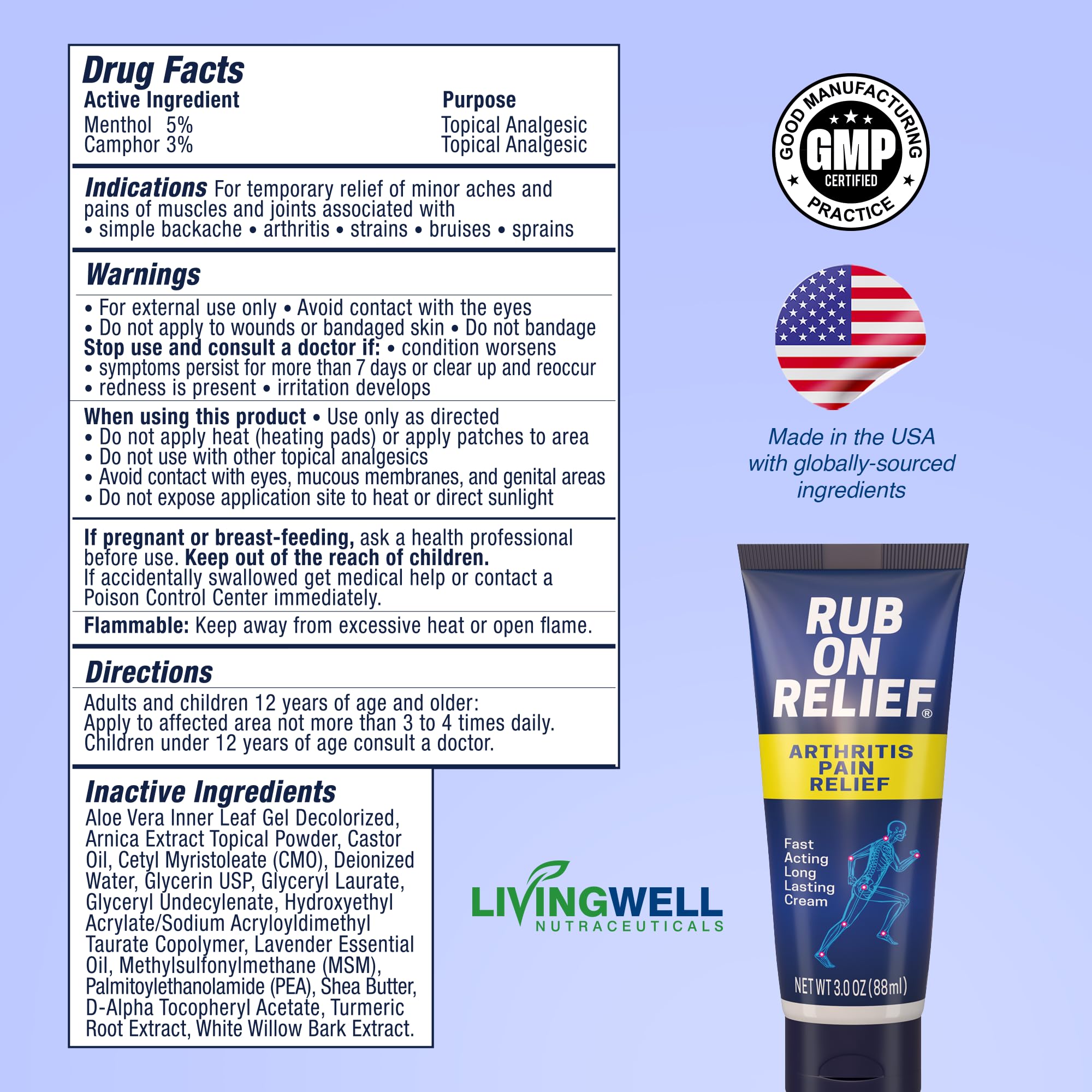 RUB ON RELIEF Arthritis Pain Relief Cream – 10-in-1 Non-Greasy Joints Pain Cream for Knees, Back, Neck, Hands, & Muscle Aches with Menthol, Camphor, Arnica, MSM & Turmeric Up to 8 Hours, 3oz (1 Pack) RUB ON RELIEF Au supplements