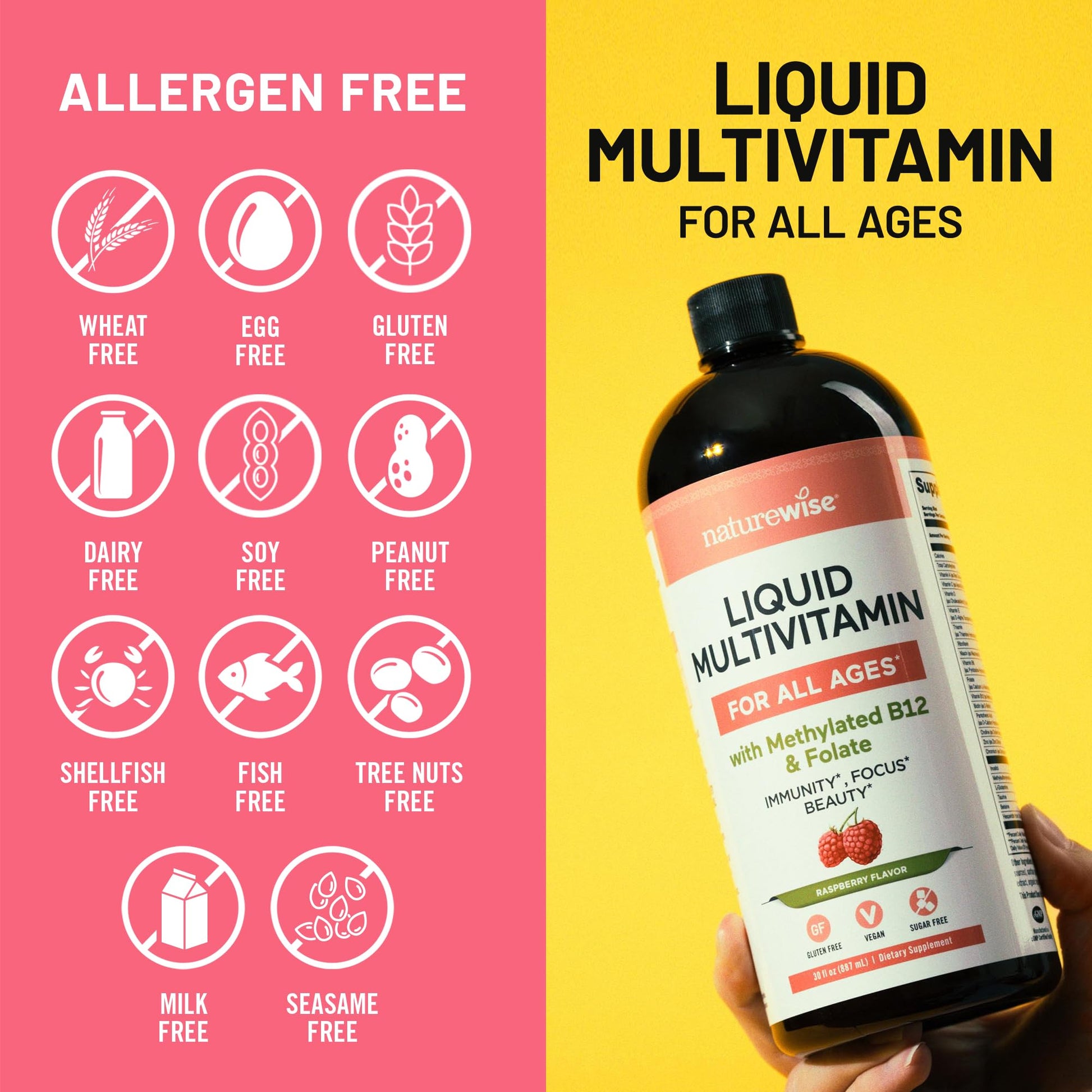 NatureWise Liquid Multivitamin for Women, Men of All Ages - Sugar Free, Vegan - Vitamins for Energy Levels, Beauty, Immune Health with Methylated B12 & Folate - Non-GMO - 30 fl oz(887 mL) NatureWise Au supplements