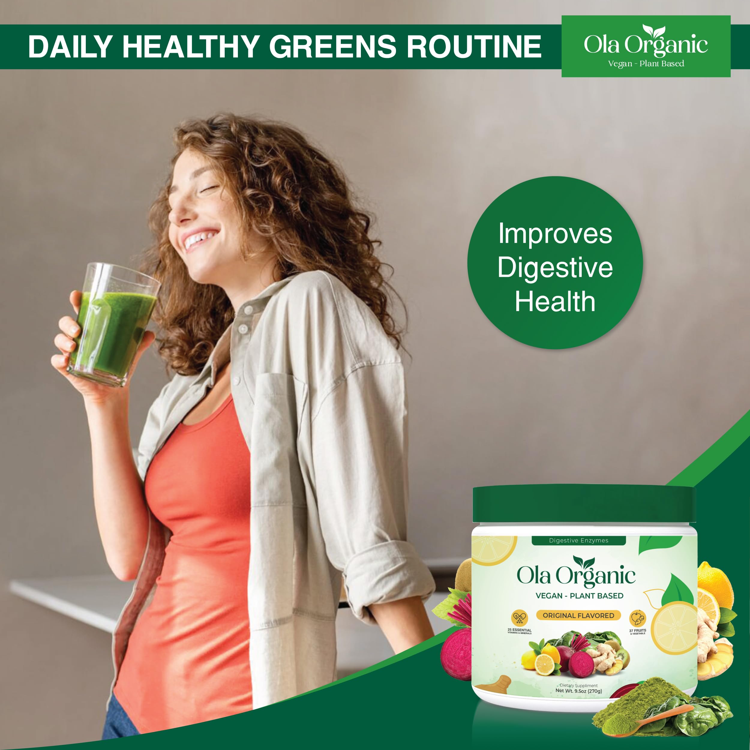 Ola Organic Greens Superfood Powder – Blend of 11 Cruciferous Vegetables with Phytonutrients – Supports Energy, & Immune Health Support – Non-GMO Vegetable Supplement (270g Jar) Ola Organic Au supplements