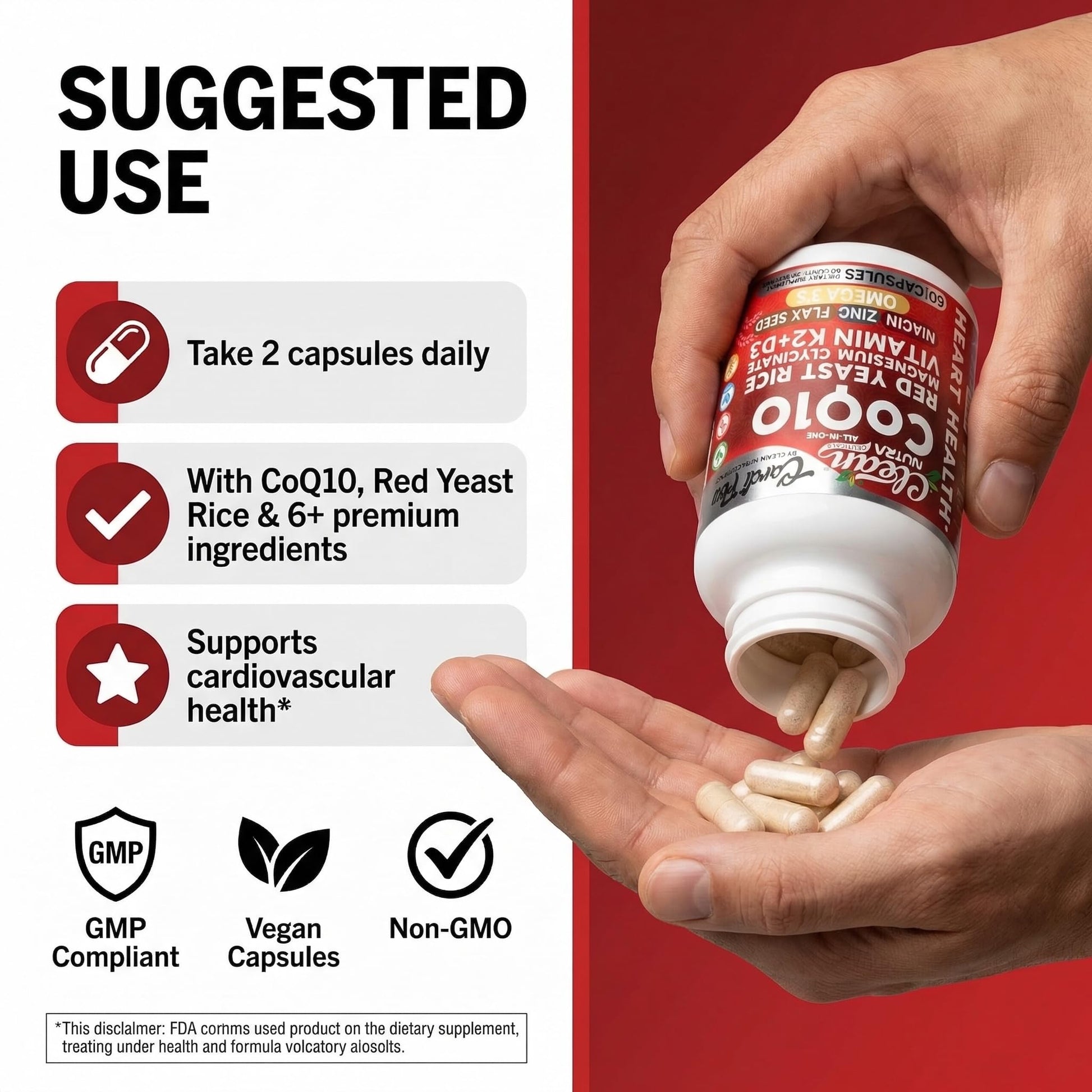Clean Nutra CoQ10 Red Yeast Rice Magnesium Glycinate Vitamin K2 D3 Niacin Zinc Flax Seed Omega 3 Capsules 60 Count All in One Formula Premium Ingredients Dietary Supplement Clean Nutraceuticals Au supplements