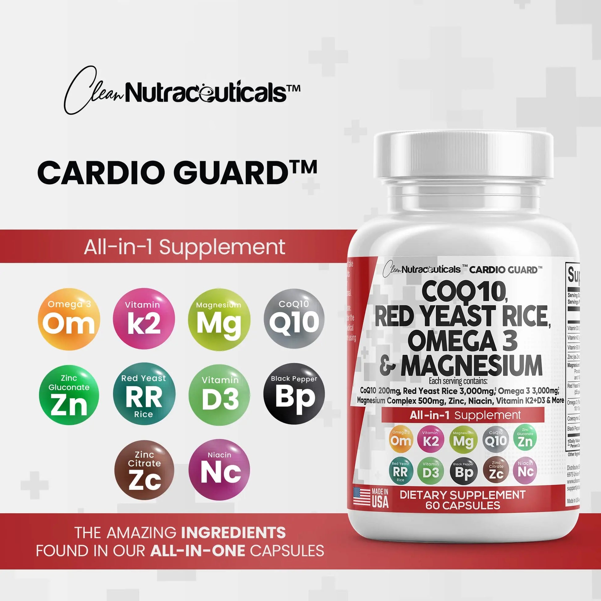 COQ10 200mg Red Yeast Rice 3000mg Omega 3 3000mg Magnesium Clean Nutraceuticals Au supplements