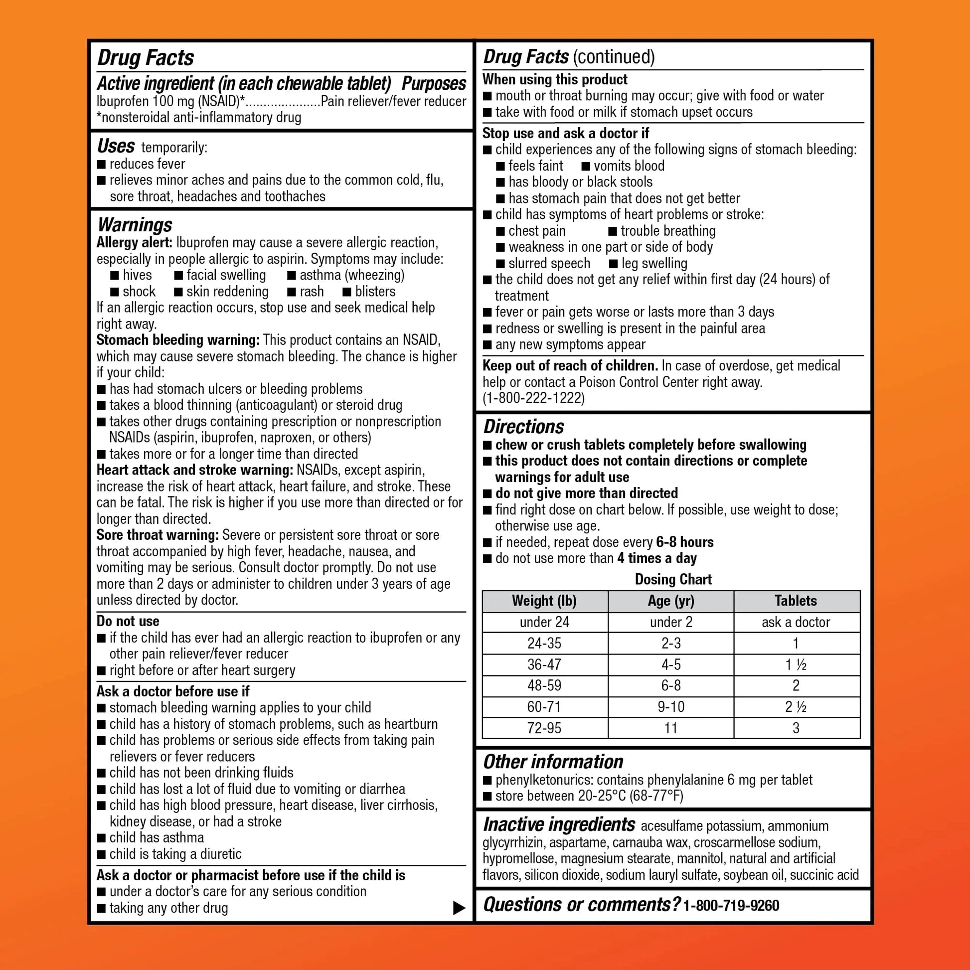 Amazon Basic Care Children's Ibuprofen Chewable Tablets 100 mg, Orange Flavor, Dye Free, Pain Reliever and Fever Reducer (NSAID), For Ages 2-11, 24 Count Amazon Basic Care Au supplements