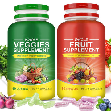 Fruits & Veggies Supplements - 2 Bottles 180 Total Vegetarian Capsules | BalanceNatural Vitamins Supplement Dietary Nutritional Balance,Lngredients Blended Vitamin & Mineral Whole Food Supplement Ruduwu Au supplements