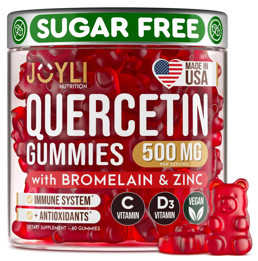 JOYLI Quercetin Gummies - Quercetin with Bromelain Zinc Vitamin C & Vitamin D3 - Quercetin Supplement 500MG for Immune System & Allergy - Quercetin for Kids and Adults - 60 Quercetin Chewable JOYLI Nutrition Au supplements