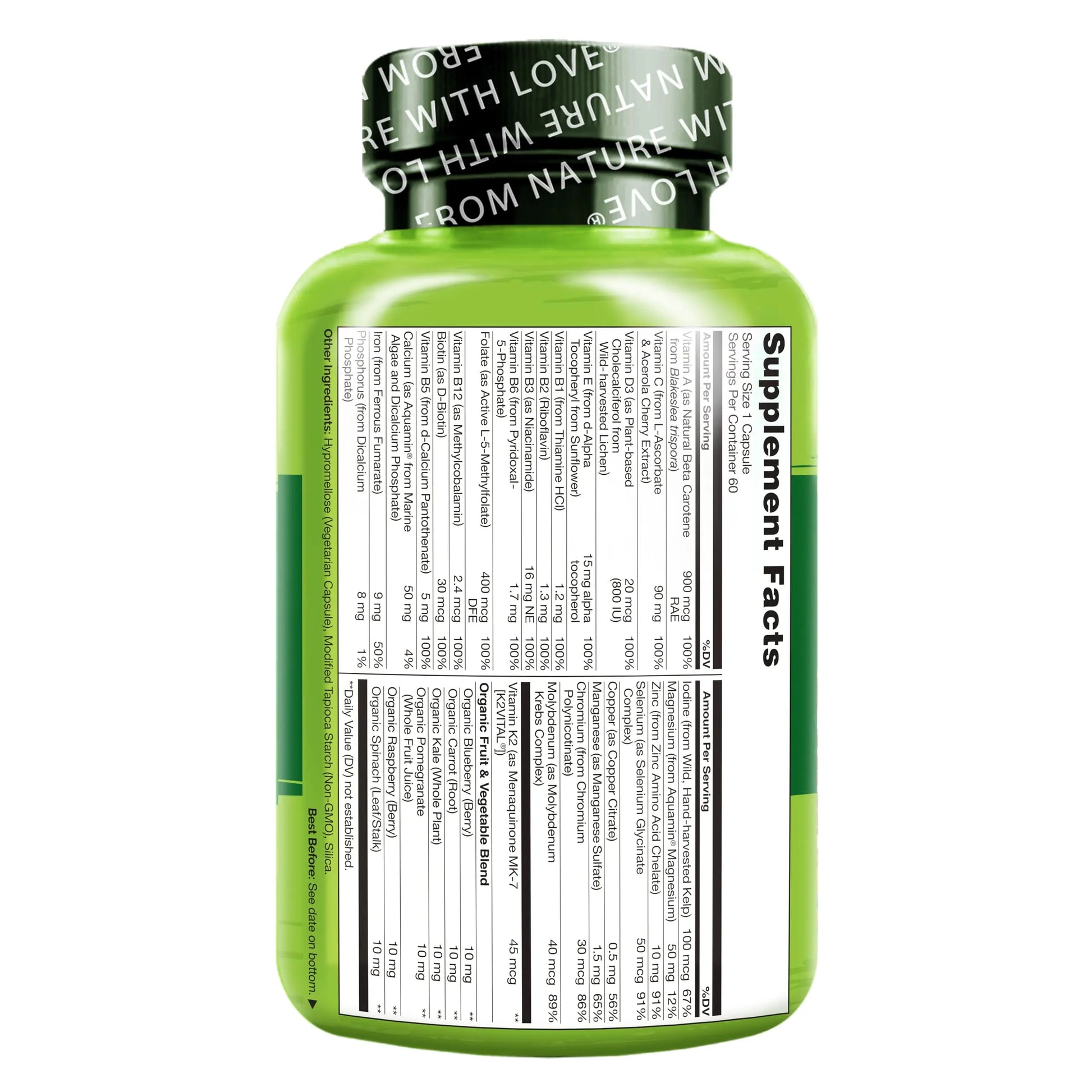 NATURELO One Daily Multivitamin for Women w/Vitamin B12, 60 Ct, Energy Support, Whole Food Daily Women Multivitamin Supplement, Nourish Hair/Skin/Nail, Non-GMO NATURELO Au supplements