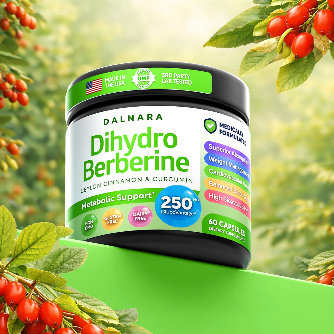 Dalnara Dihydroberberine Capsules 250mg, 60 Count - Supports Metabolic Wellness & Balanced Energy, Non-GMO,Dihydroberberine Supplement Dalnara Au supplements