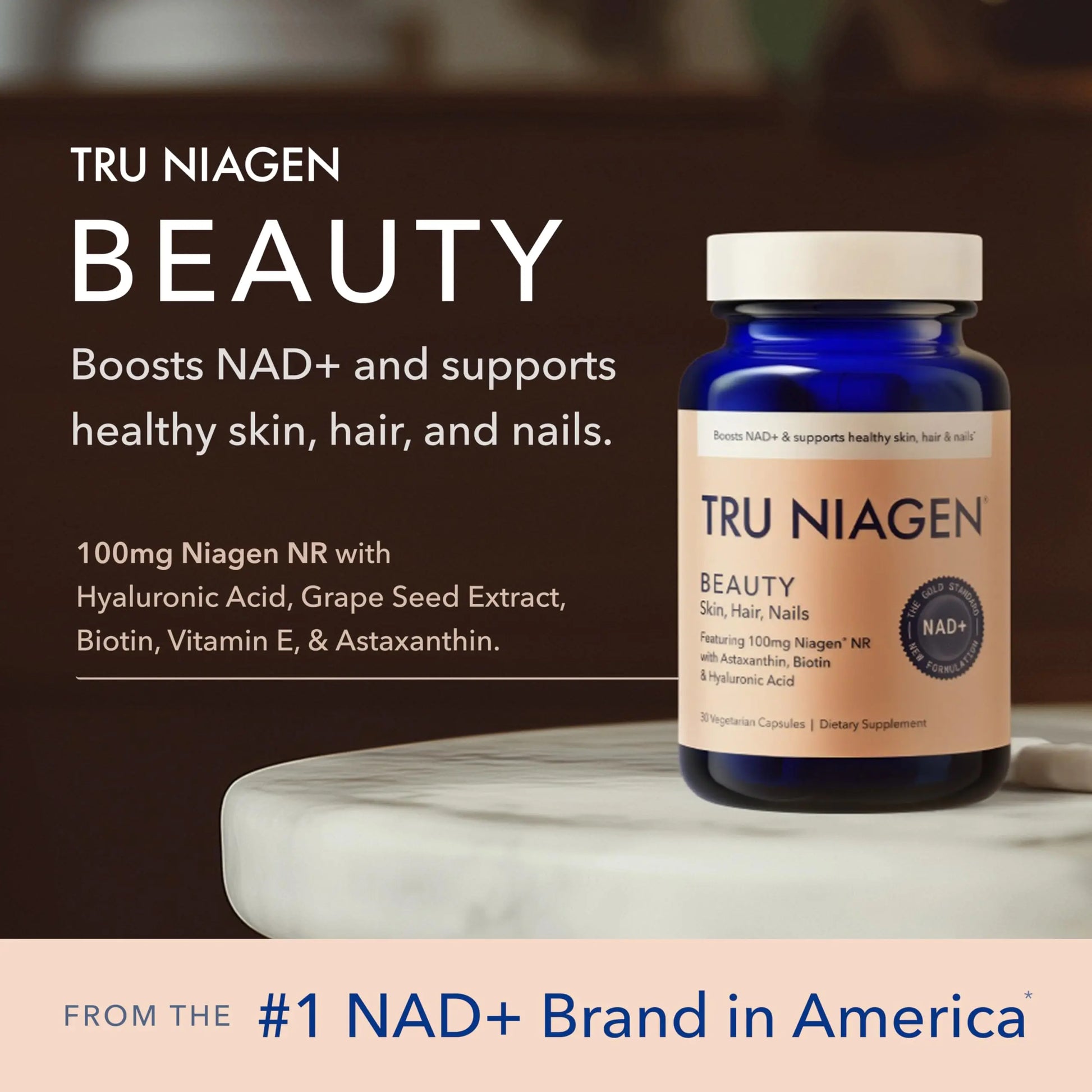 TRU NIAGEN BEAUTY NAD+ for Hair, Skin & Nails | Contains Niagen®, Astaxanthin, Hyaluronic Acid, Biotin | Supports Skin Elasticity & Moisture Retention | Daily Supplements for Men & Women | 30 Servings TRU NIAGEN Au supplements