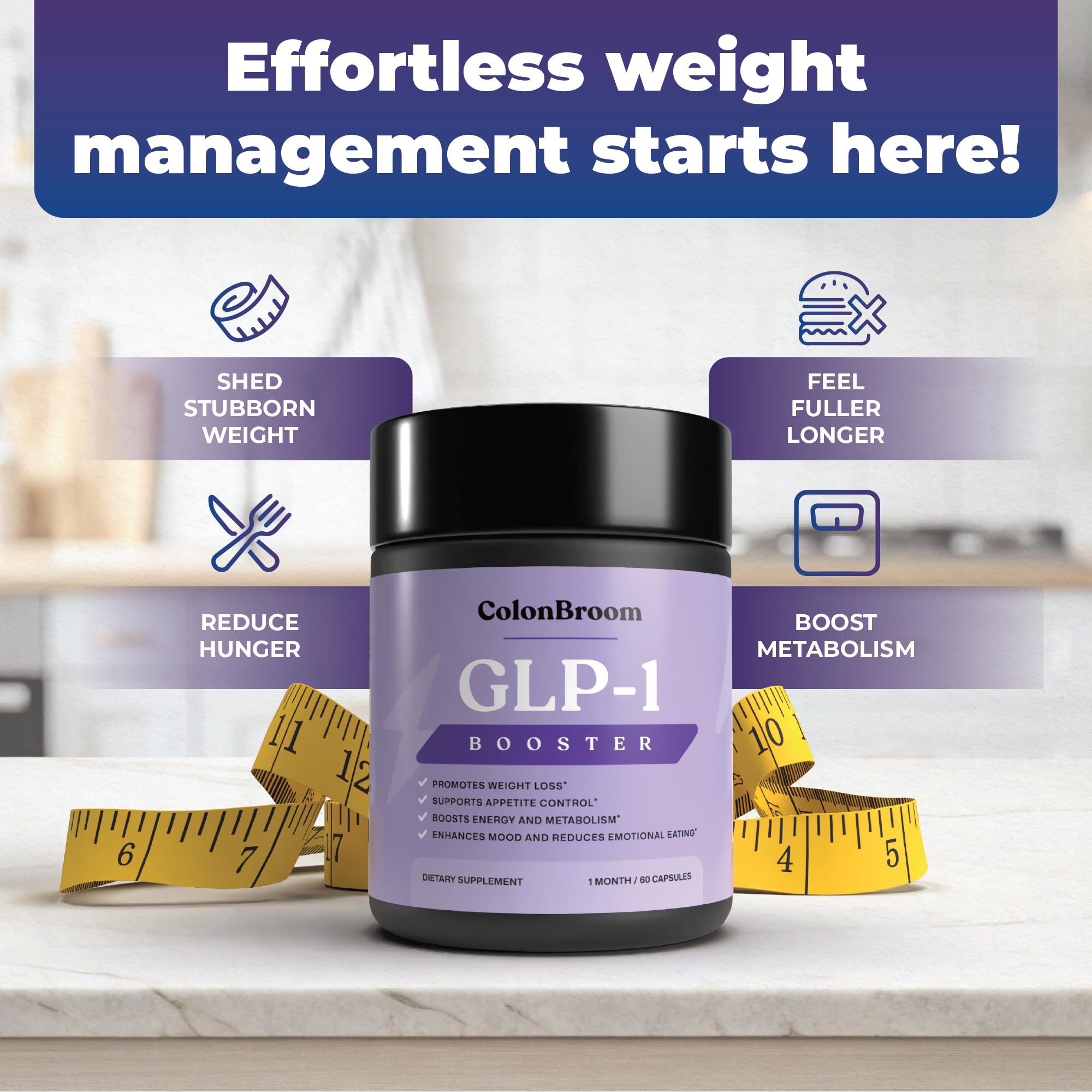 ColonBroom GLP-1 Weight Management Supplement for Women & Men - GLP1 Supports Gut Health, Metabolic Wellness & Appetite Regulation - Vegan, Gluten-Free Diet Capsules | 60 Count ColonBroom Au supplements
