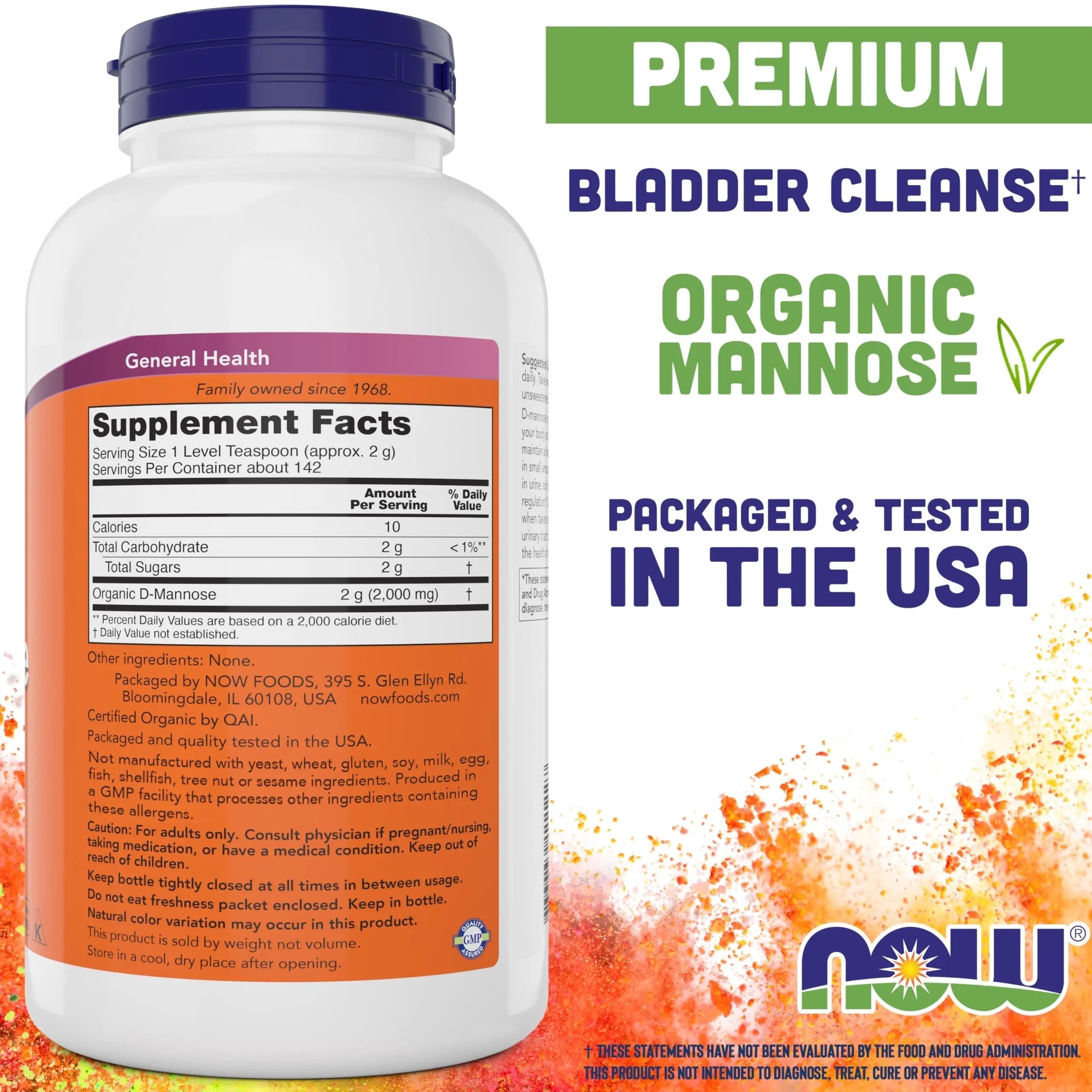 NOW Foods Pure, Organic D-Mannose 10 oz Powder (Pack of 2) - Bladder Cleanse and Urinary Tract Health Supplement - Non-GMO - Vegan Friendly - 2000mg / 2 Grams per Serving NOW Foods Au supplements