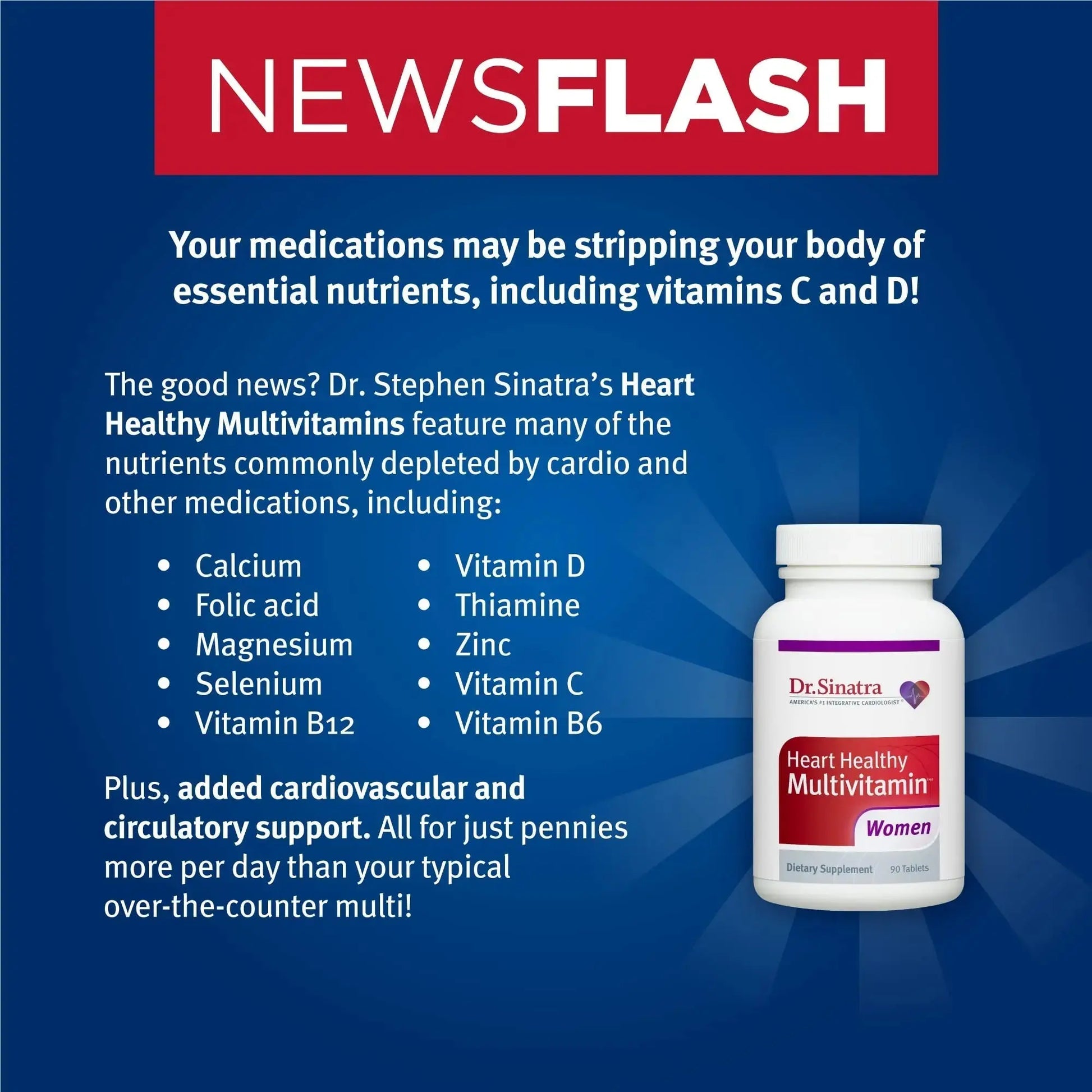 Dr. Sinatra Heart Healthy Multivitamin for Women with Vitamin D 1000 IU, A, B12, C, E, Biotin, Folate, and Zinc, 90 Tablets (30-Day Supply) Dr. Sinatra Au supplements