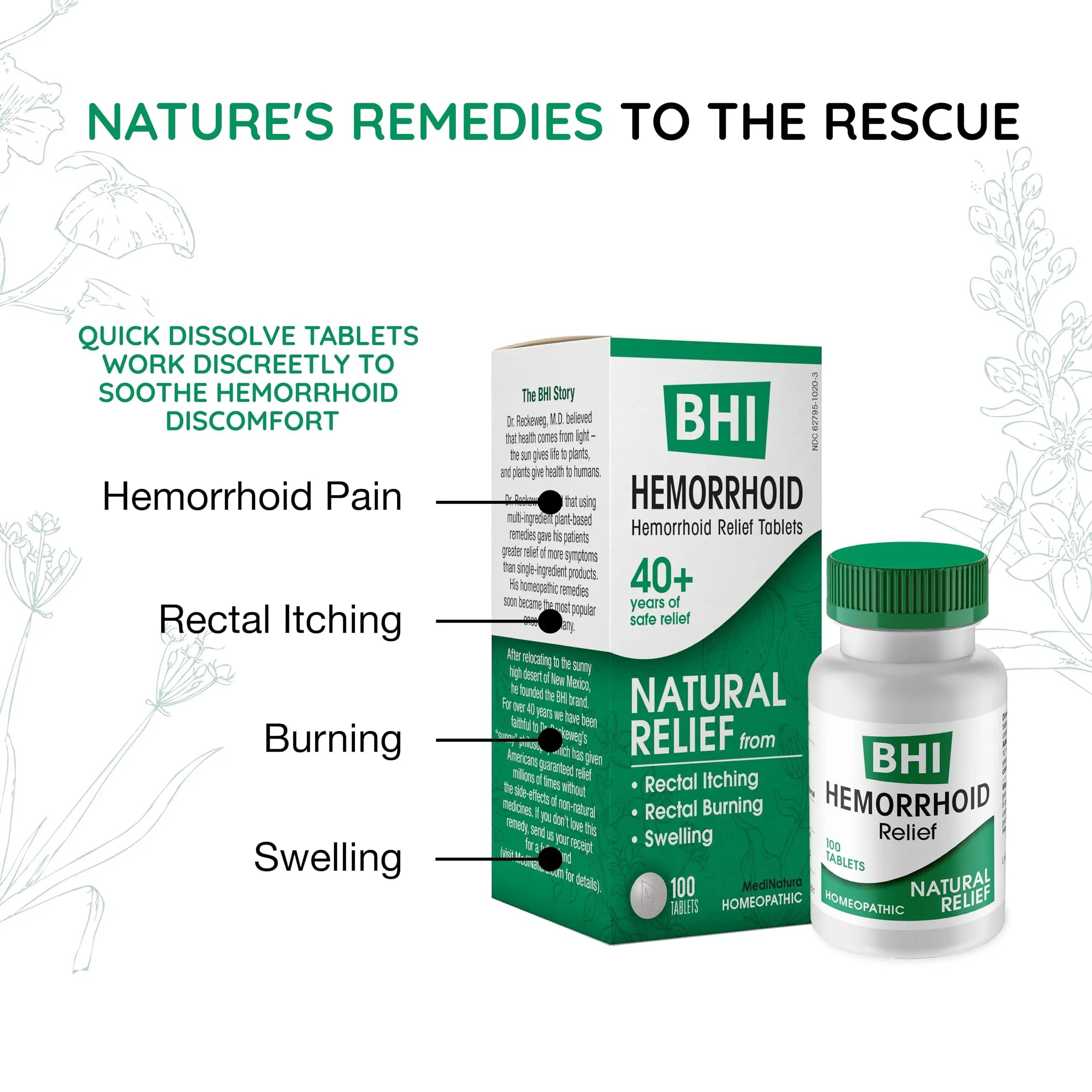 MediNatura BHI Hemorrhoid Relief - Natural Hemorrhoid Treatment for Relieving Rectal Itching - Daily Support - Chewable & Easy-to-Use Tablets - Plant-Based - 100 Count MediNatura Au supplements