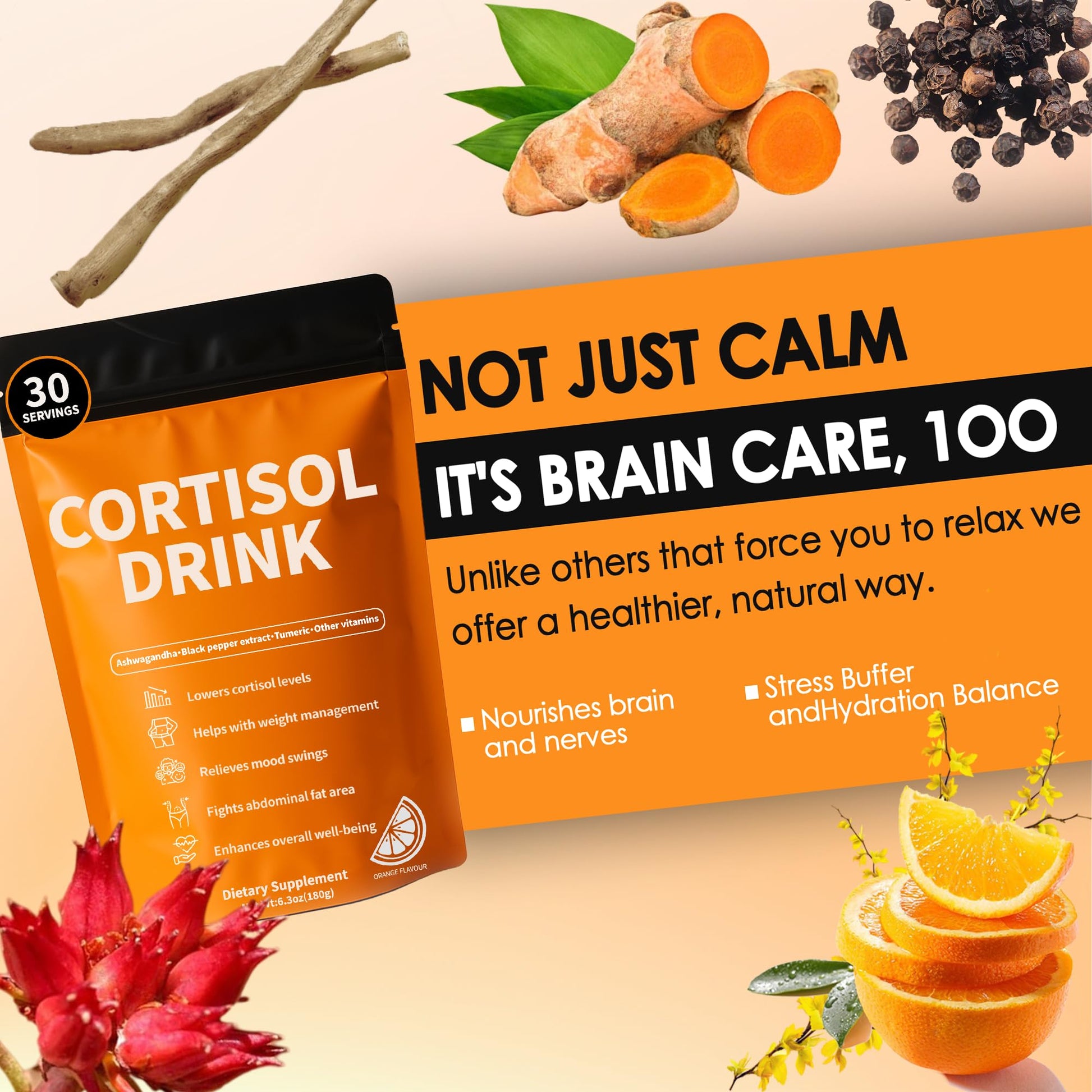 Cortisol Drink Powder - Natural Cortisol Supplements for Ashwagandha, L-Theanine, Turmeric Root, Black Pepper Extract, Relaxation, Focus, Mental Clarity oviaapo Au supplements
