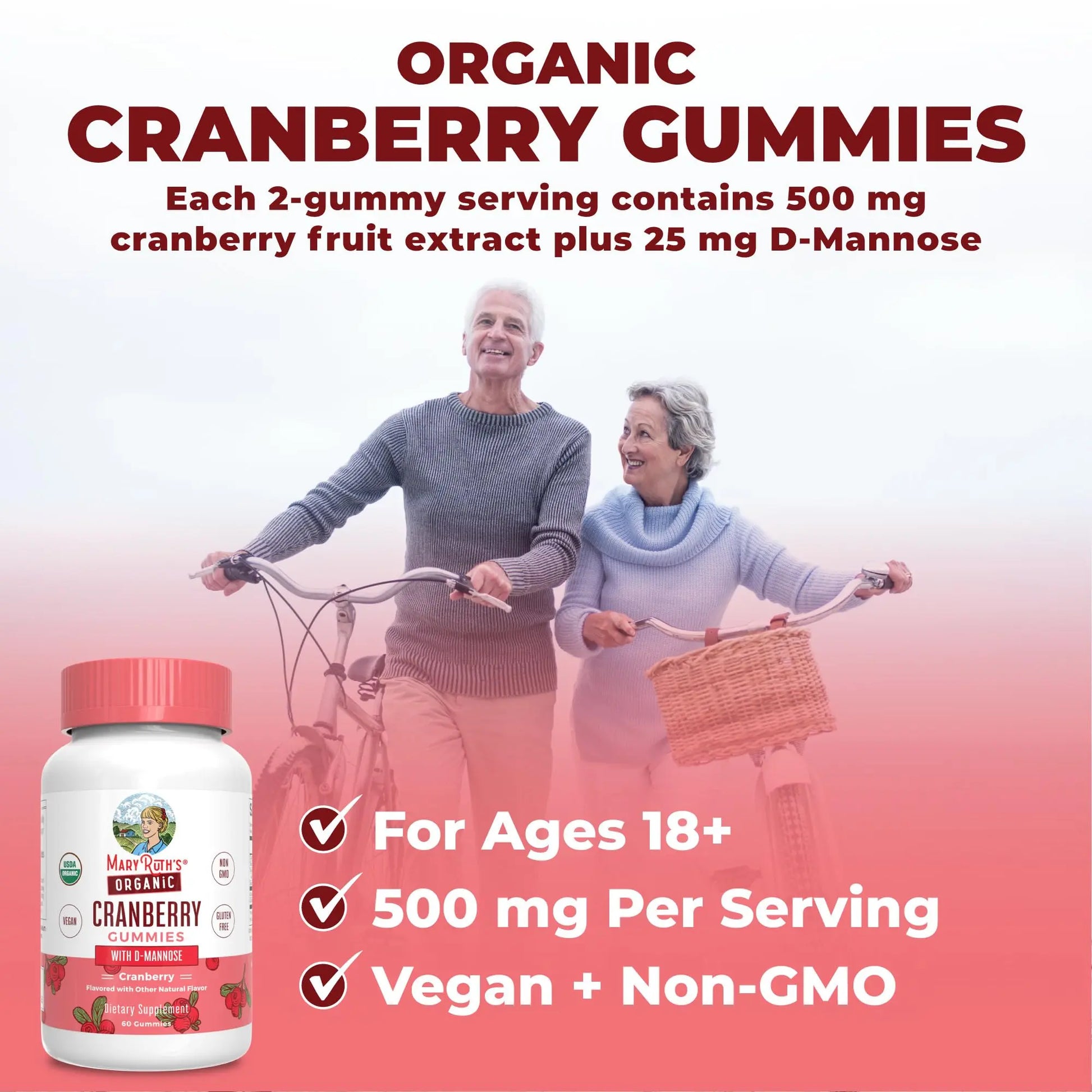 MaryRuth Organics Organic Cranberry Gummies - 500mg Supplement | Urinary Tract Health for Women | with D Mannose | Traditional Use MARYRUTH'S Au supplements