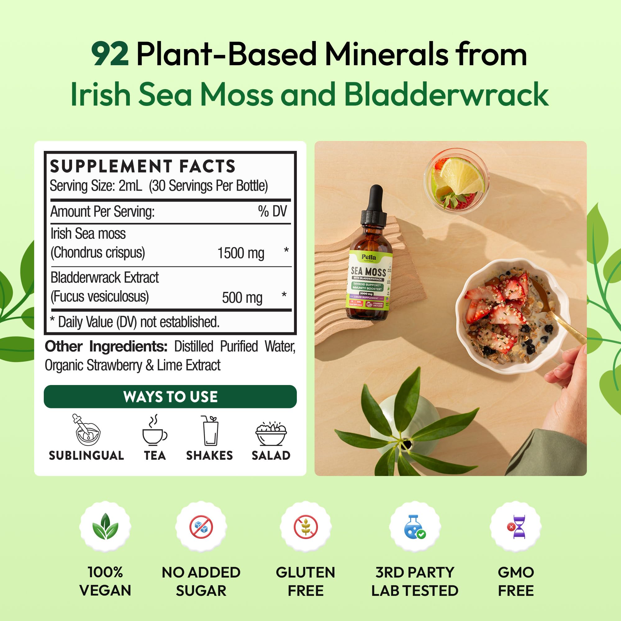 Pella Nutrition Sea Moss Drops with Bladderwrack – 4X Faster Absorption Than Irish Sea Moss Gel Superfood, Gummies, and Capsules – Digestive & Immune Support Supplement (Strawberry Lime, 60mL) Pella Nutrition Au supplements