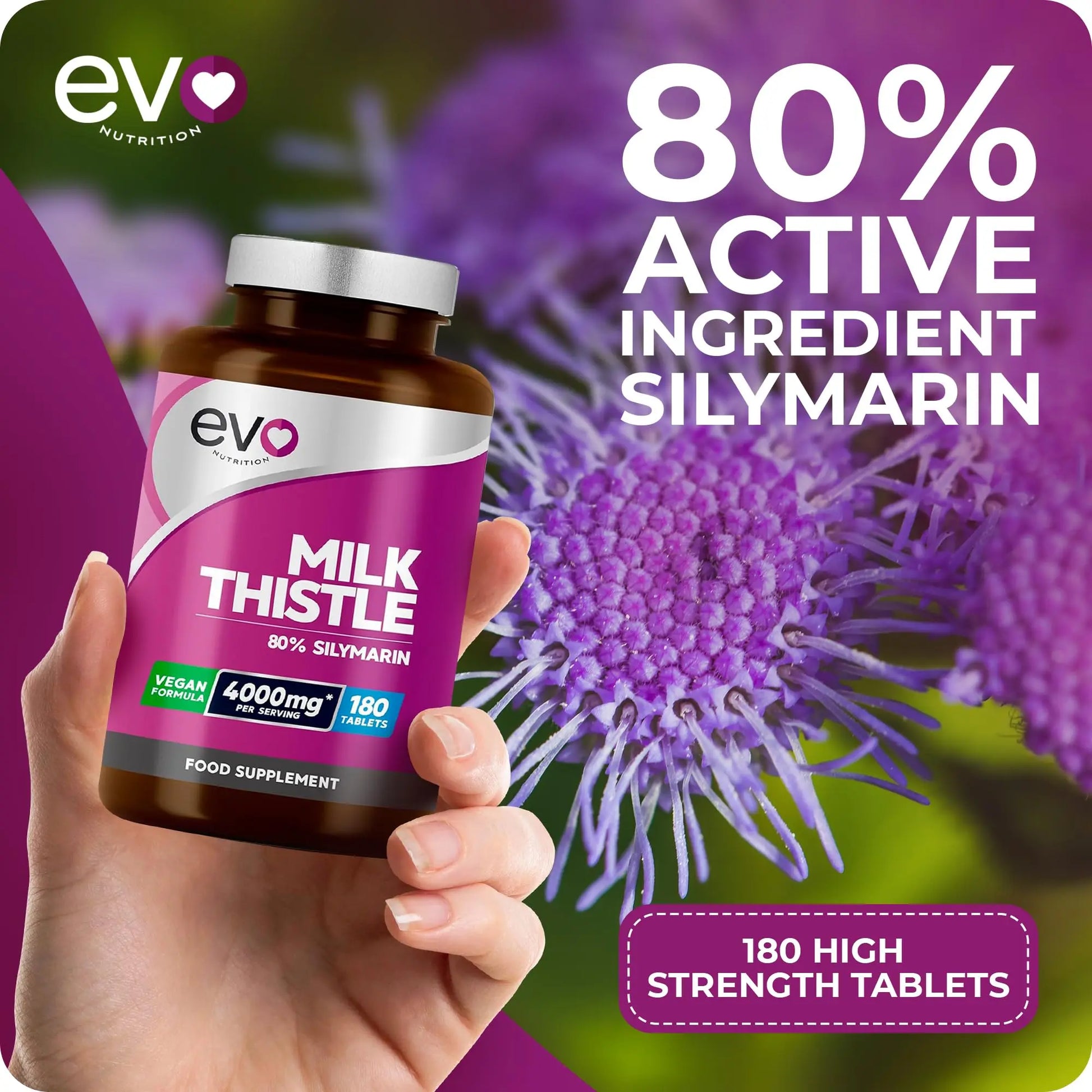 Milk Thistle Tablets 4000mg | 80% Silymarin | 180 Tablets | High Strength Vegan Supple EVO NUTRITION Au supplements