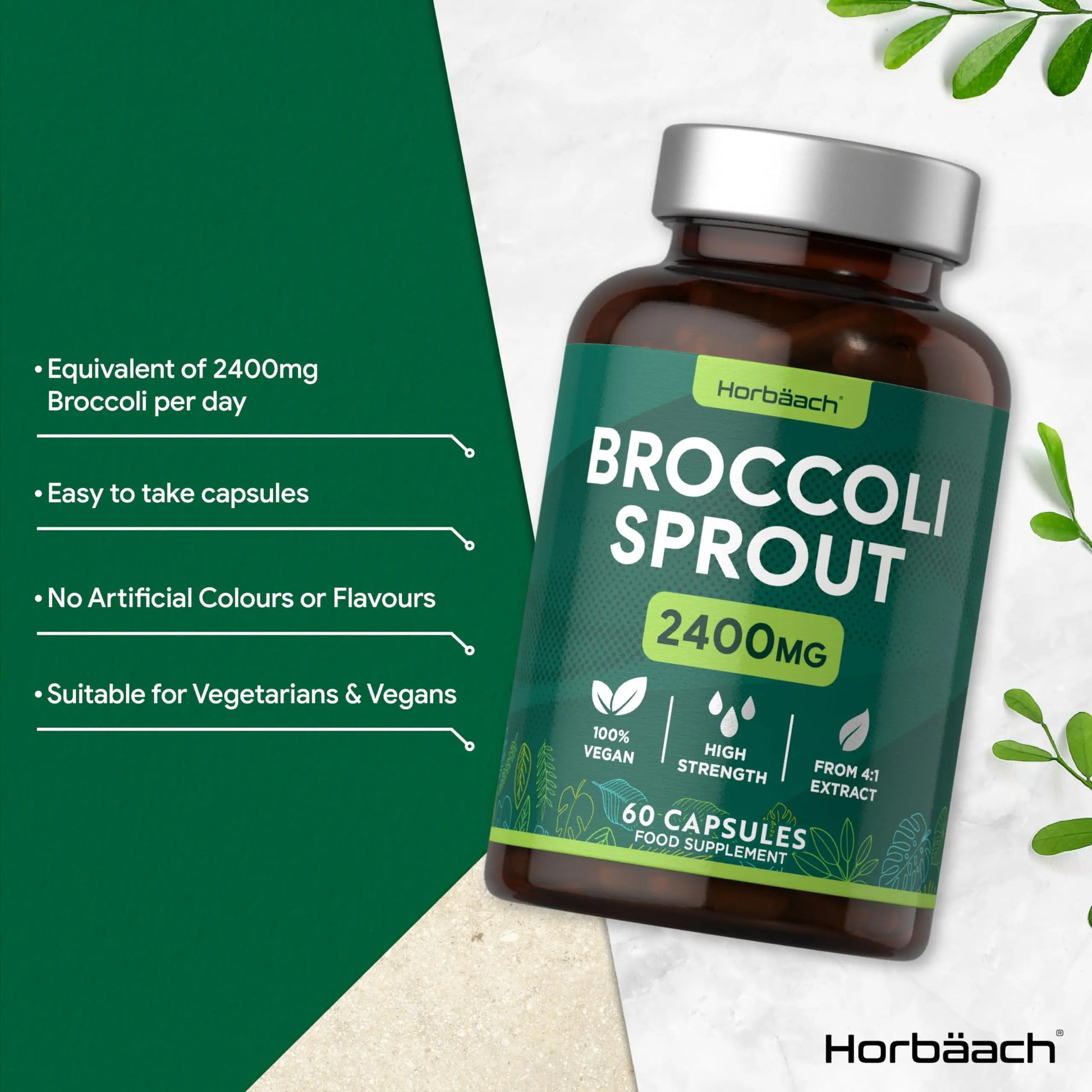 Broccoli Sprout Extract | Activated Sulforaphane Supplement | 2400mg Capsules | 60 Ct Horbäach Au supplements