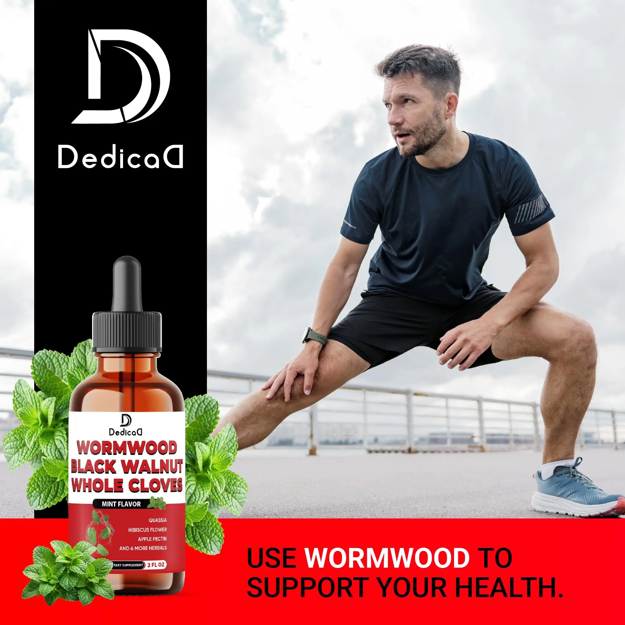 DEDICAD 12in1 Wormwood Liquid Drops Added Black Walnut, Whole Cloves and 9 More Herbs - 2 Fl Oz - 60 Days Supply - Mint Flavor DEDICAD Au supplements
