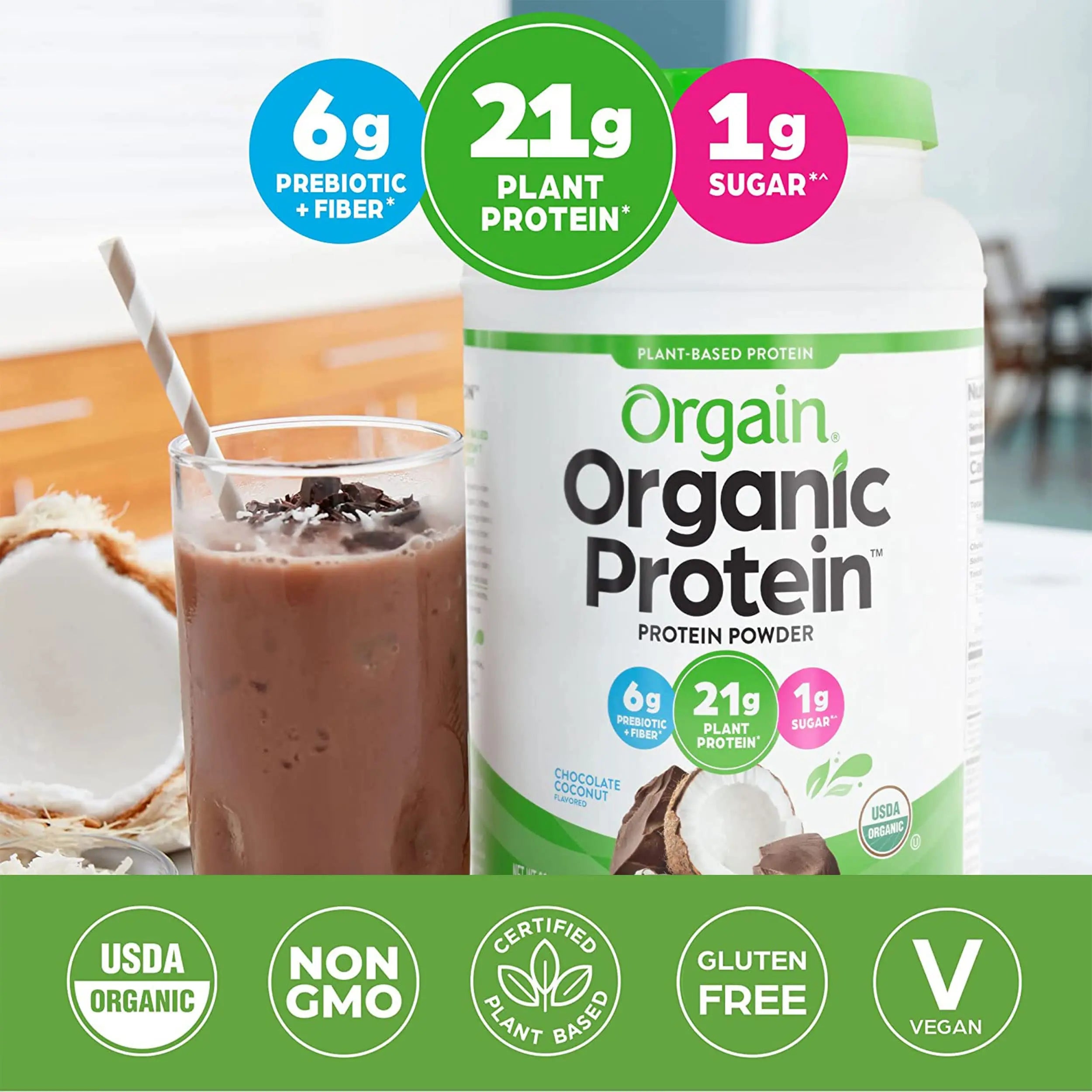 Orgain Organic Vegan Protein Powder, Chocolate Coconut - 21g of Plant Based Protein Orgain Au supplements