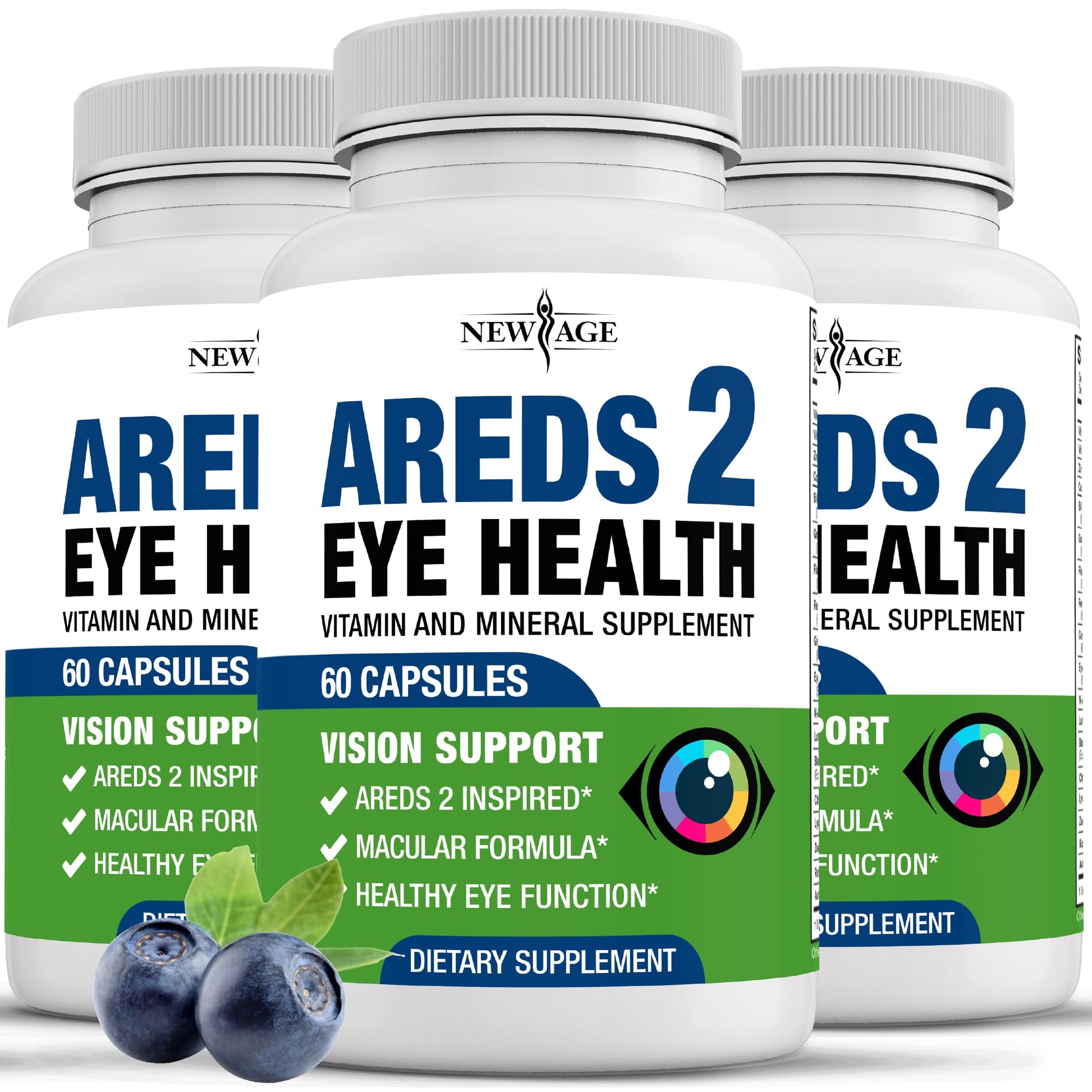 NEW AGE AREDS 2 Eye Vitamins - Lutein, Zeaxanthin, Bilberry, Astaxanthin Mineral Vision Supplement - 180 Count NEW AGE Au supplements