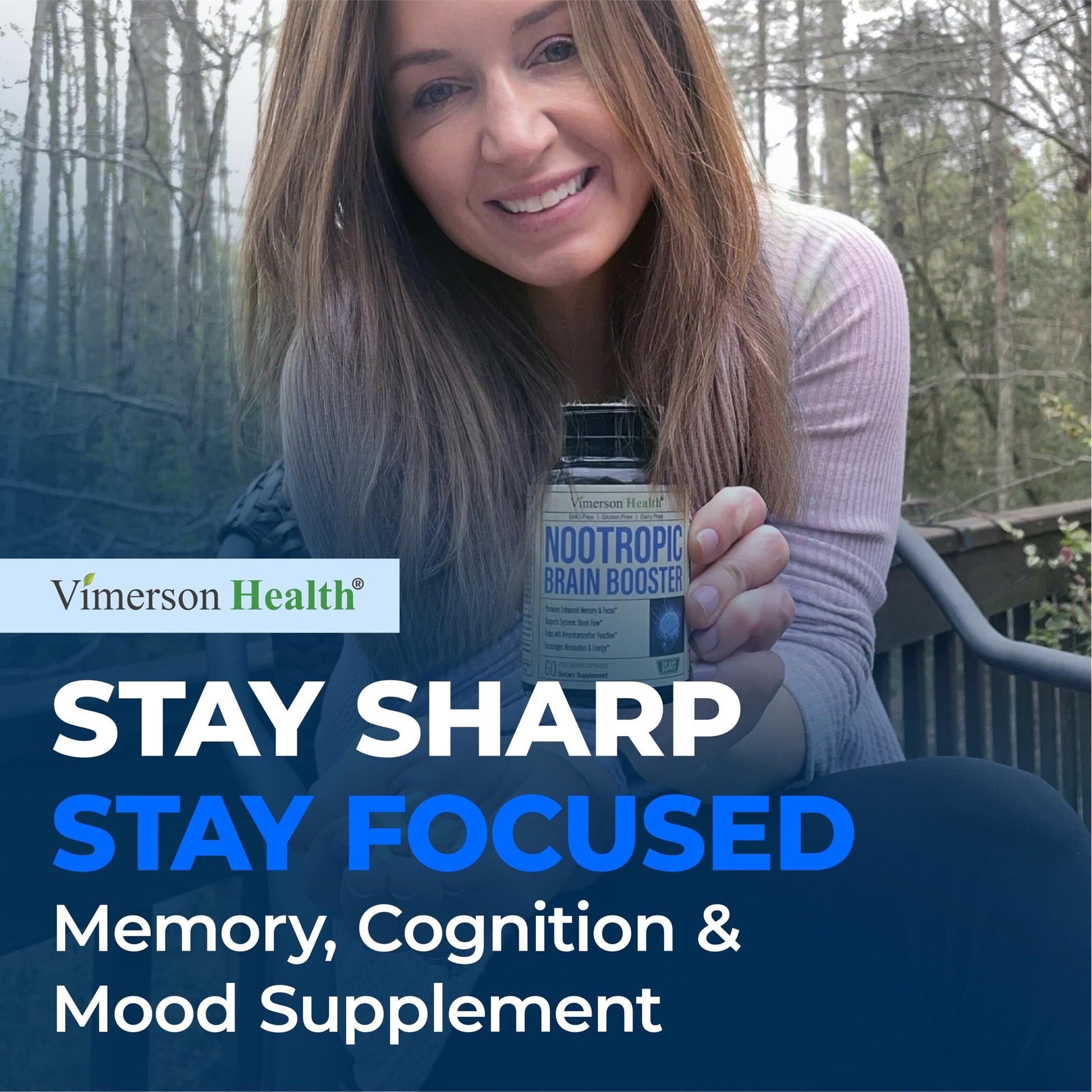 Nootropics Brain Support Supplement - Nootropic Brain Booster for Improved Focus, Concentration & Memory. Brain Nootropic for Brain Health, Mood & Energy Support. Non-GMO. Made in the USA. 60 Capsules Vimerson Health Au supplements