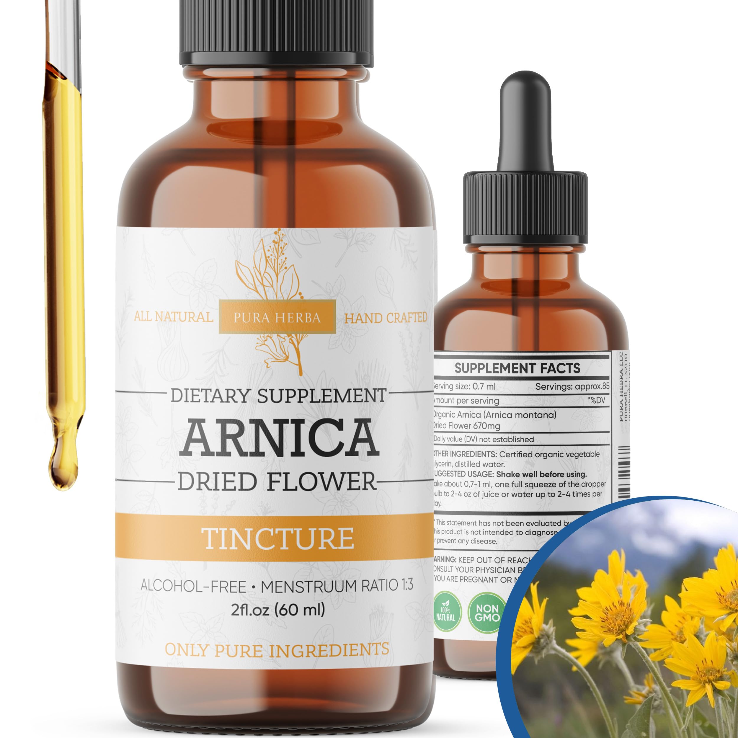 Pura Herba Arnica Liquid Extract – Alcohol-Free, Vegan, Supports Muscle Recovery & Joint Comfort, Fast-Absorbing Tincture, Made in USA – 2 Fl Oz Pura Herba Au supplements