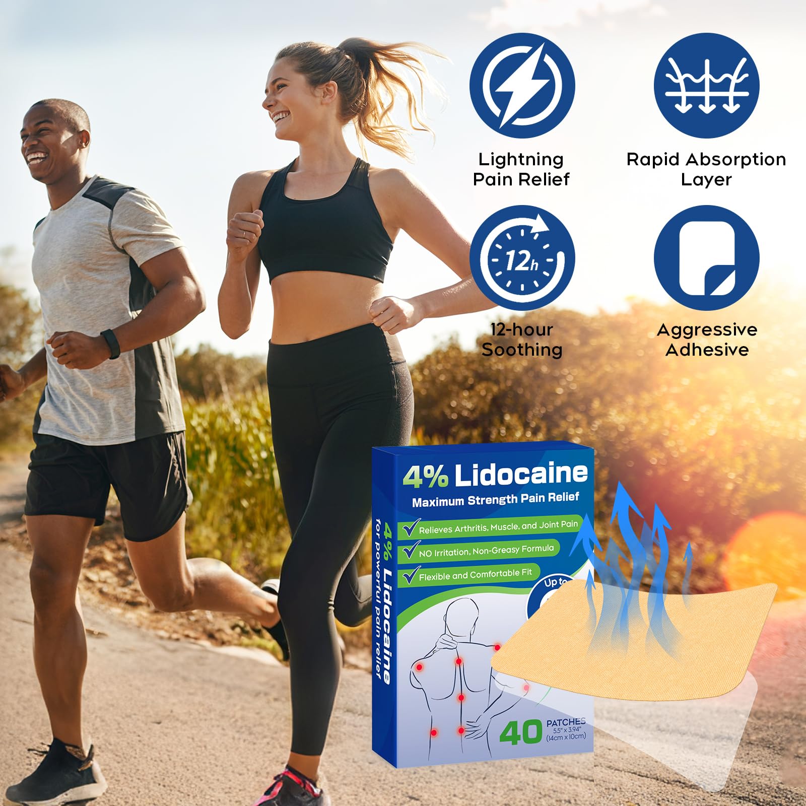 Uposiut Lidocaine Patches, Maximum Strength Lidocaine Patches (40 Patches), for Muscle Pain Relief in The Back, Shoulders, Neck, Knees, and Anks, 12 Hour Pain Relief-G002 Uposiut Au supplements