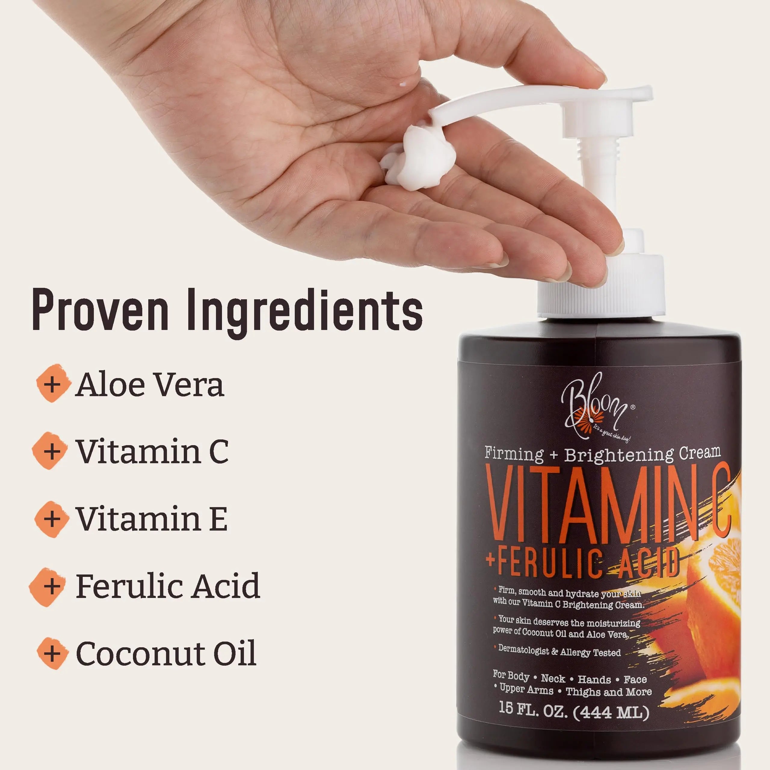 BLOOM Vitamin C Cream Body Lotion & Face Moisturizer W/Coconut Oil | Natural Skin Care BLOOM IT'S A GREAT SKIN DAY! Au supplements