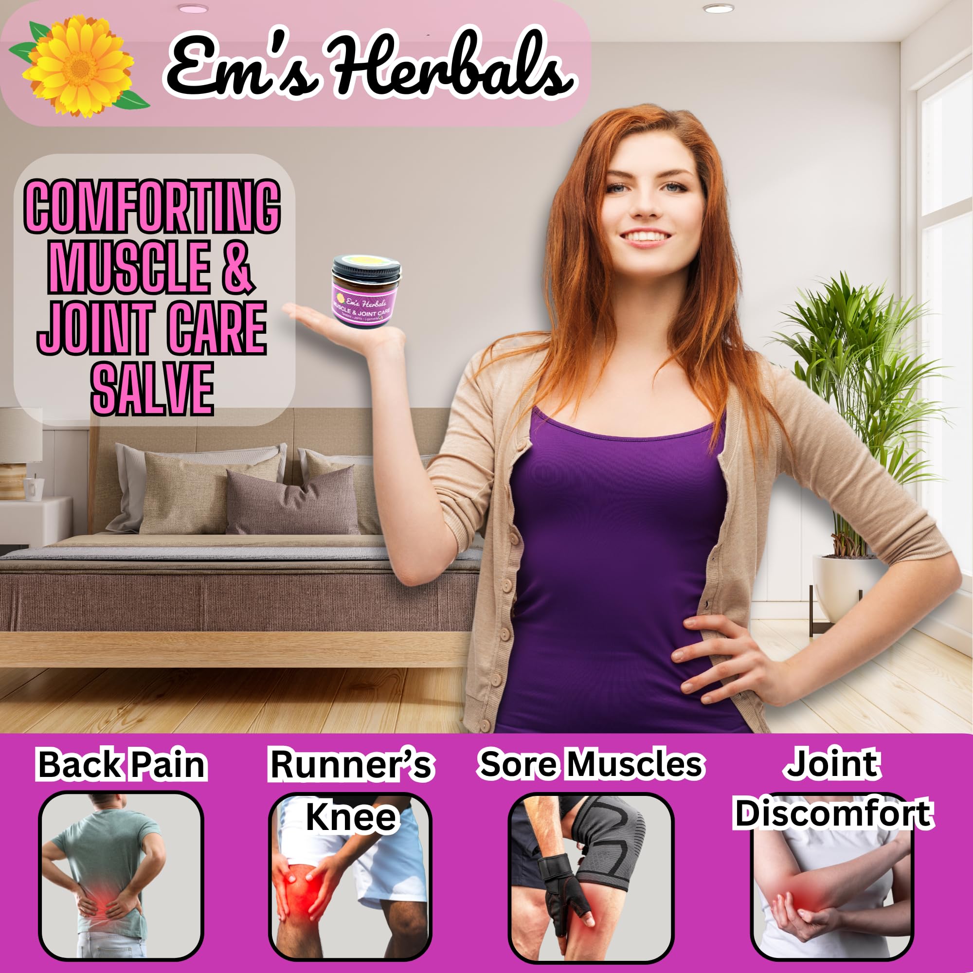 Em's Herbals, Muscle & Joint Care Arnica Salve - Amplified Arnica Salve Made with Menthol Crystals, and Effective Essential Oils to Penetrate Deep into Muscles, Joints, and Back Discomfort (2 oz) Em's Herbals Au supplements