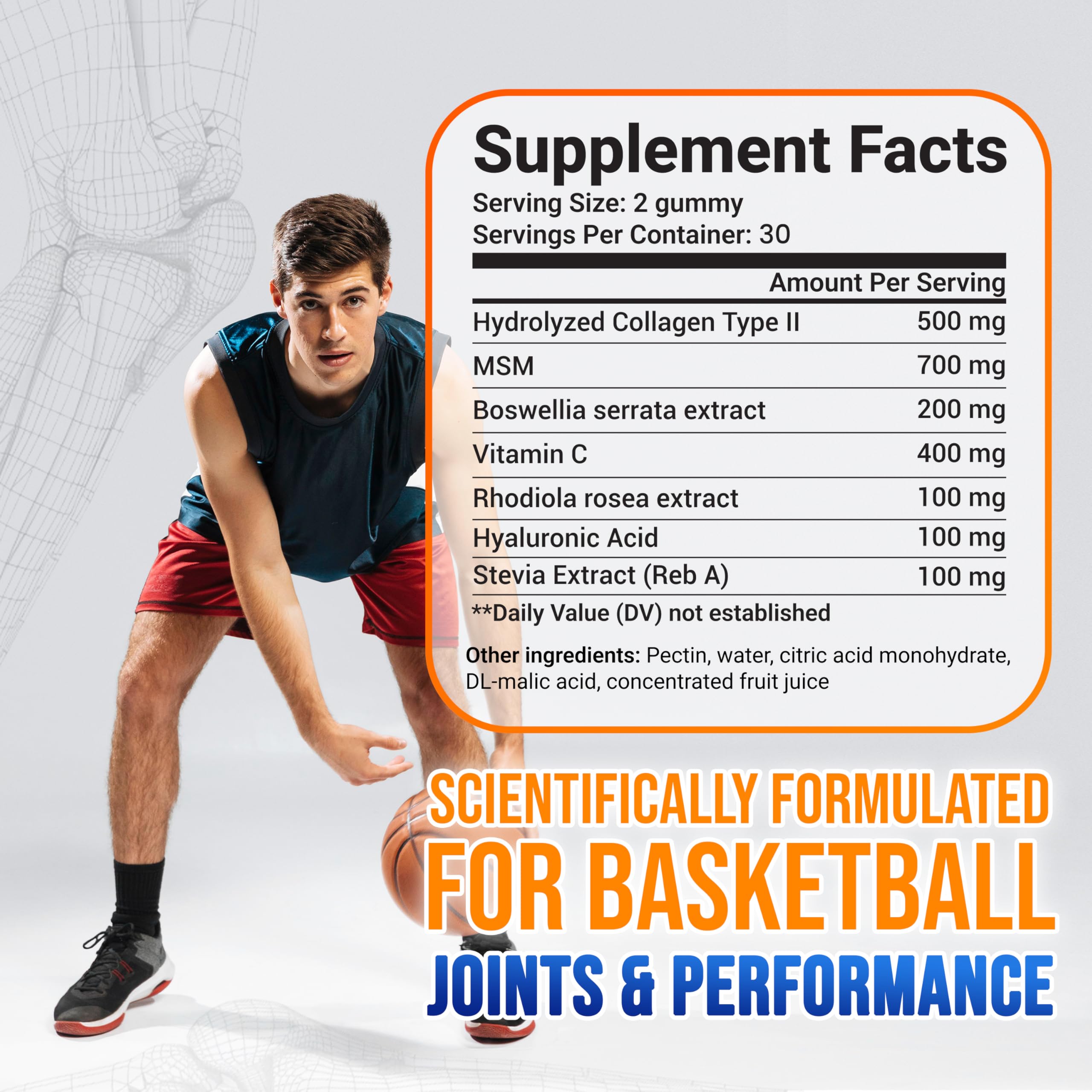 MYRELI Hydrolyzed Collagen Type II 500mg, MSM 700mg, Boswellia 200mg, Vitamin C 400mg, Rhodiola 100mg, Hyaluronic Acid 100mg, Joint Mobility, Flexibility, Basketball Athletes, Vegan, Non GMO, 60 Gummy MYRELI Au supplements