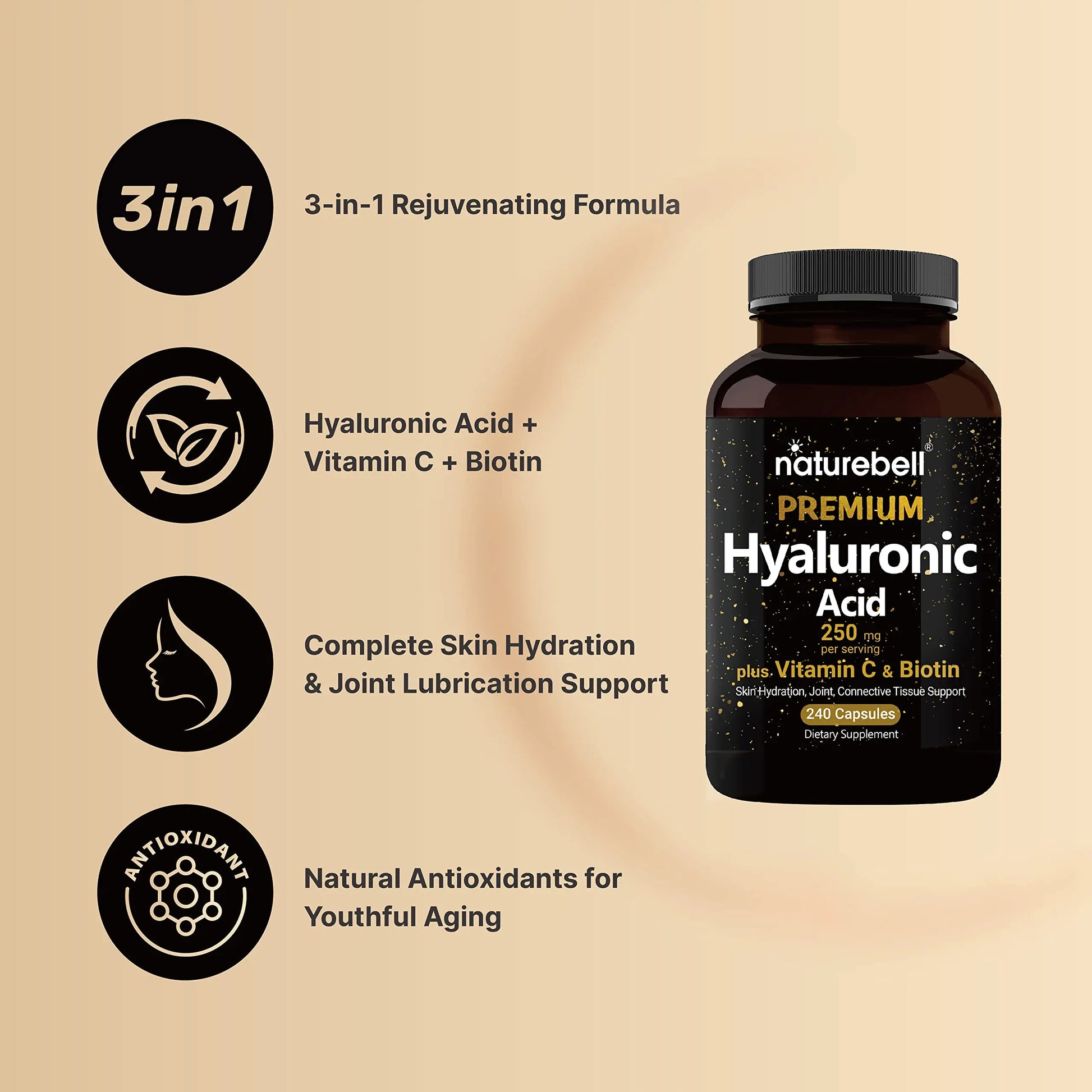 NatureBell 2 Pack Plant Based Hyaluronic Acid Supplements 250mg with 25mg Vitamin C NatureBell Au supplements