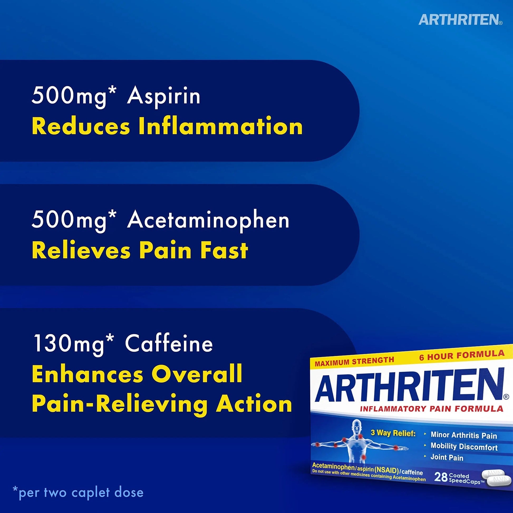 Arthriten Inflammatory Pain Formula Caplets with 3 Active Ingredients: Aspirin, Acetaminophen & Caffeine, White, 28 Count (Pack of 1) Arthriten Au supplements