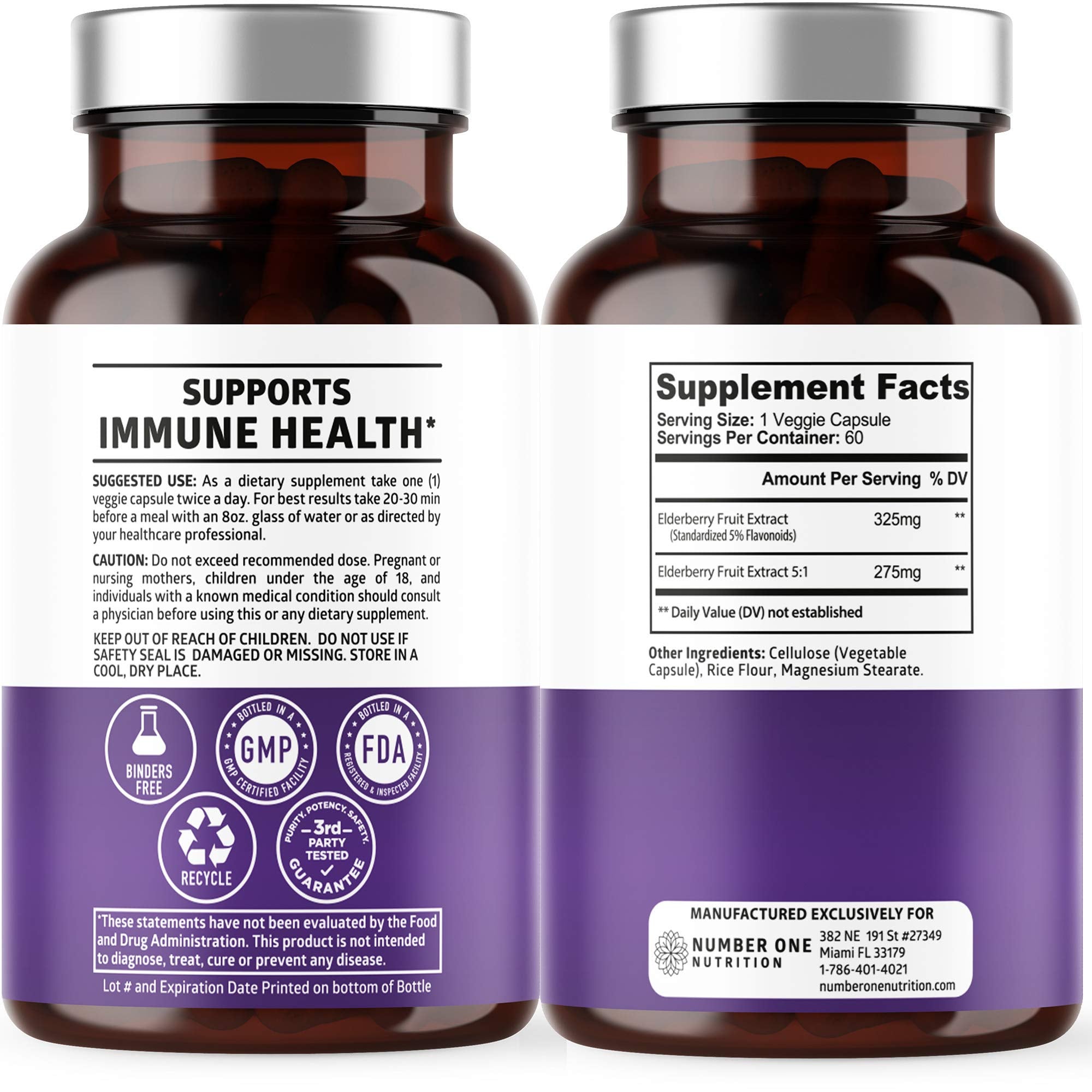 N1N Premium Black Elderberry Capsules for Adults [Max Strength] Pure and Potent Elderberry from Sambucus Nigra to Support Immunity & Skin Health, Non-GMO, Gluten Free, 60 Veg Caps Number One Nutrition Au supplements