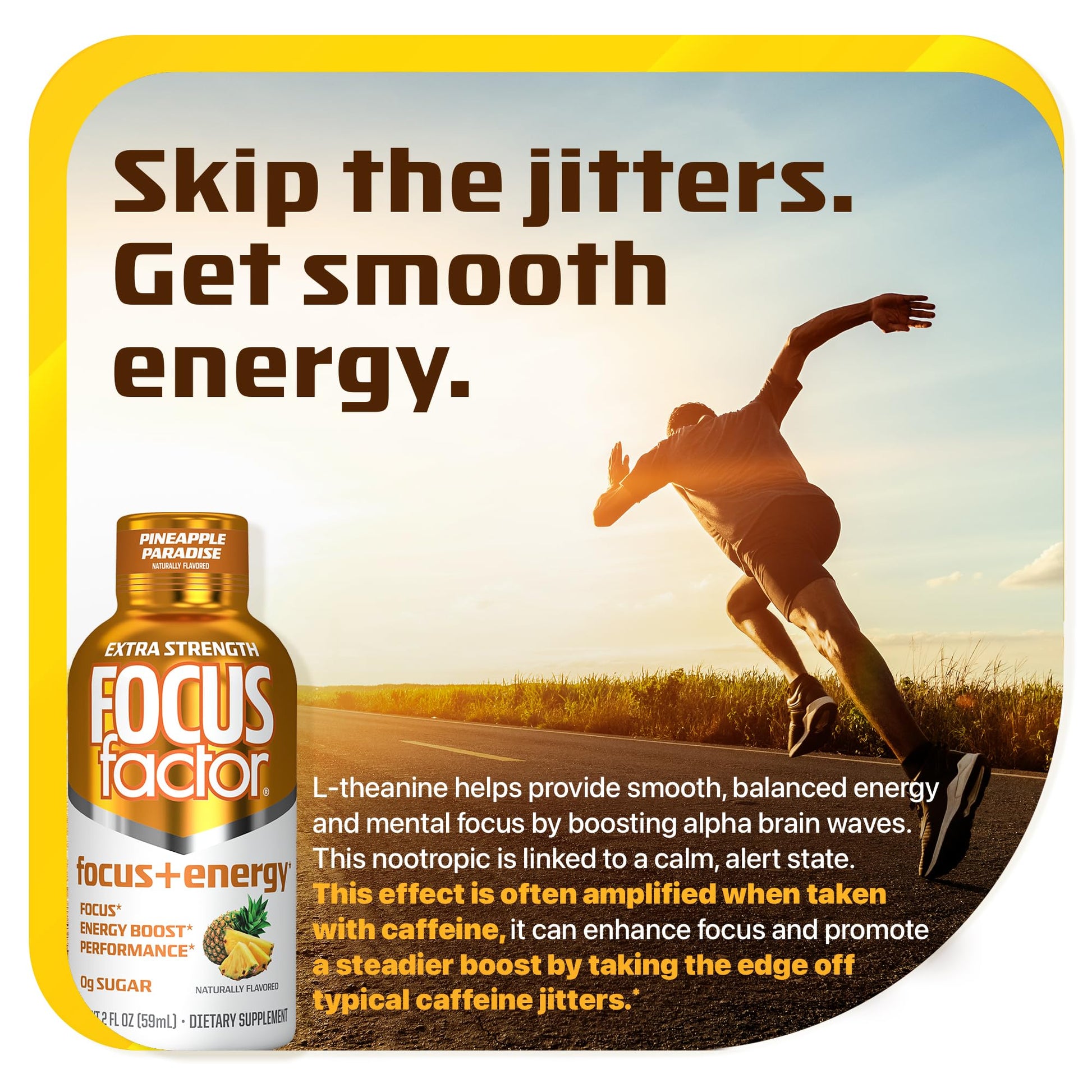 Focus Factor Extra Strength Focus + Energy Shots - 12 x 2oz Bottles (Pineapple Paradise Flavor) - Powered by Nootropics with Caffeine, L-Theanine, Ginkgo, Bacopa, L-Tyrosine, Alpha GPC Focus Factor Au supplements