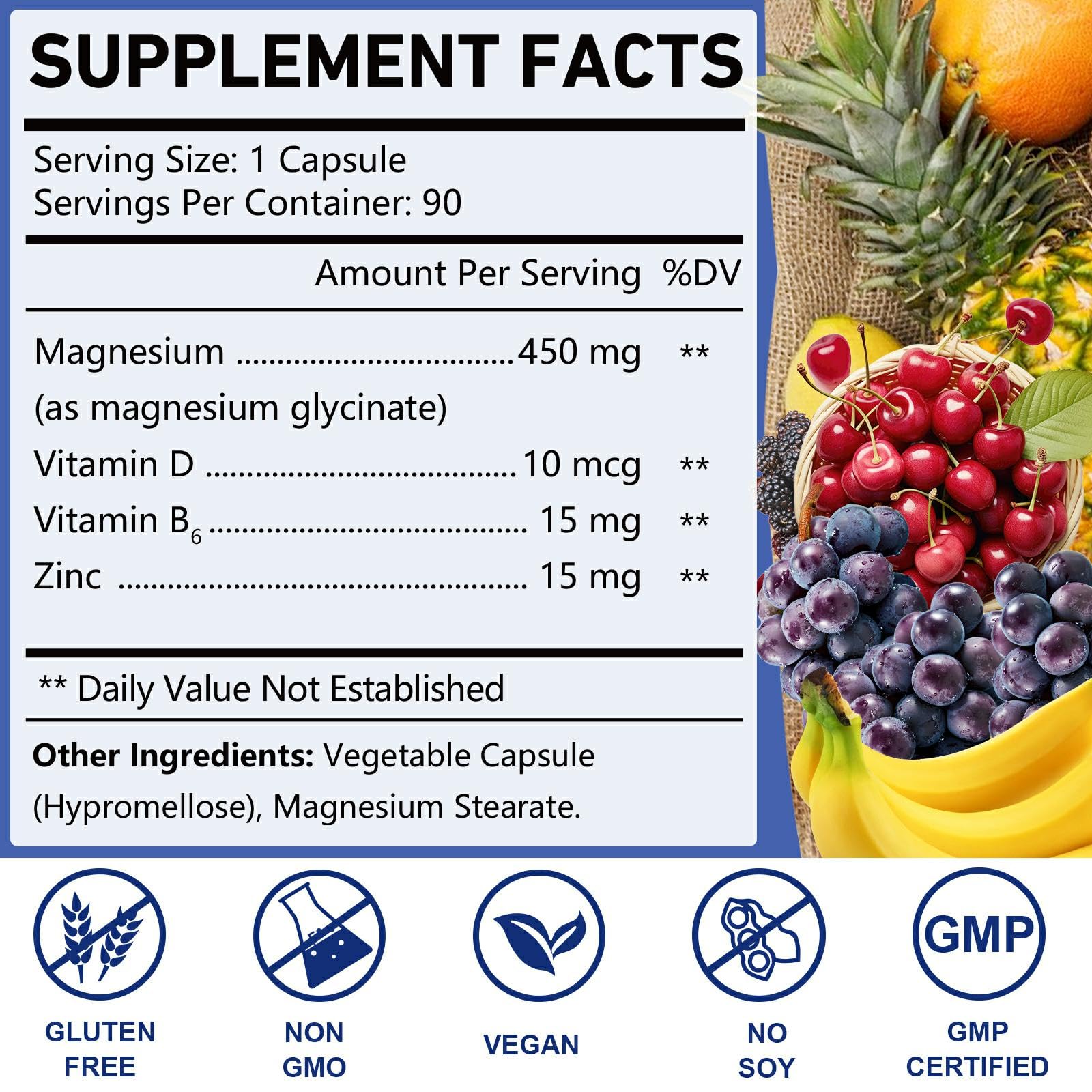 OMOGS High Absorption Magnesium Glycinate, for Supporting Sleep, Muscle Relaxation, Heart Health & Bone Health, Gluten Free, Non-GMO, 90 Vegetarian Capsules OMOGS Au supplements