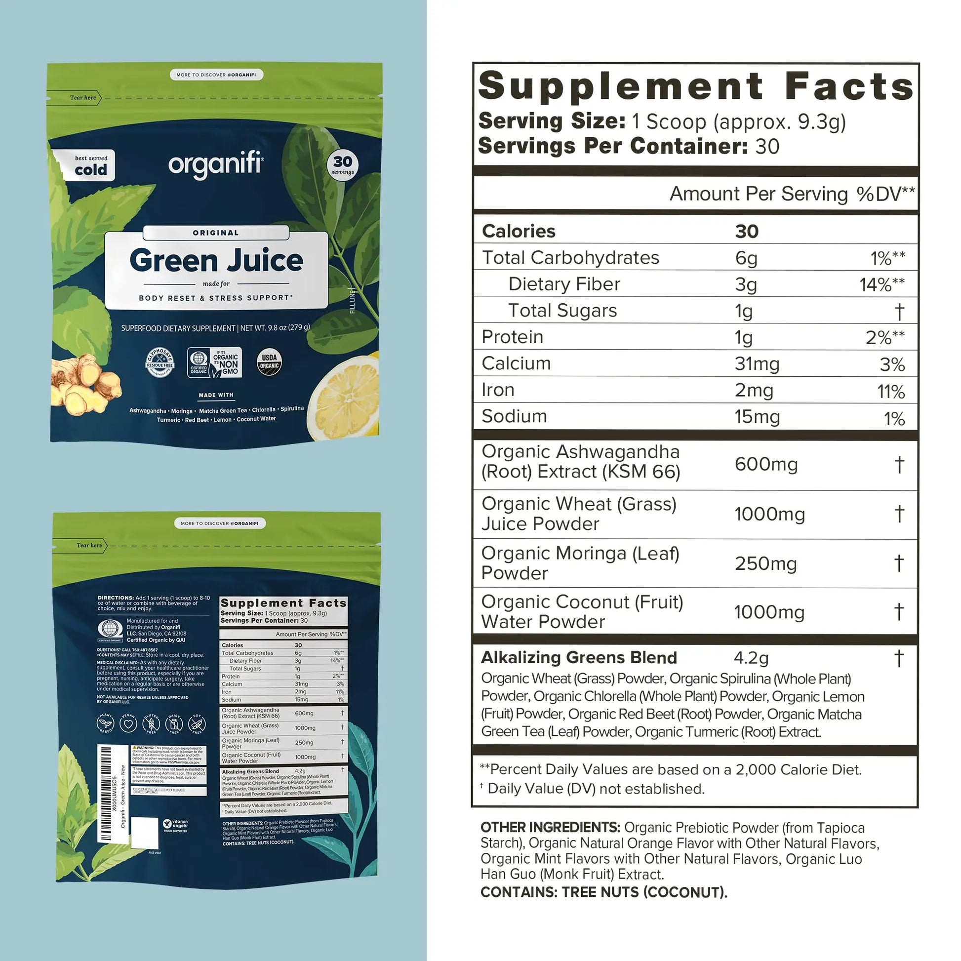 Organifi Green Juice - Powder Supplement with Organic Spirulina, Ashwagandha Organifi Au supplements